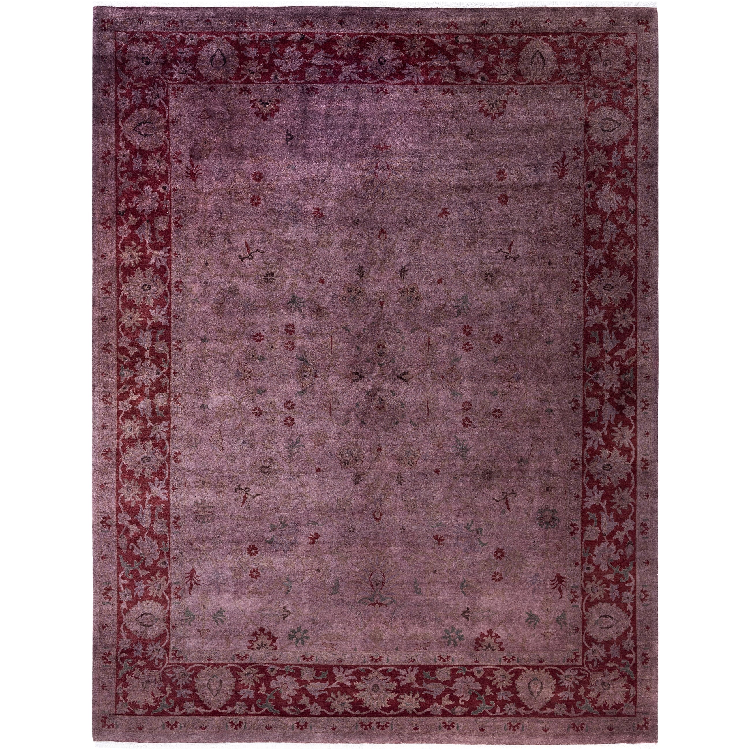 Overdyed Hand Knotted Wool Modern Contemporary Purple Area Rug 9 3 X 12 3