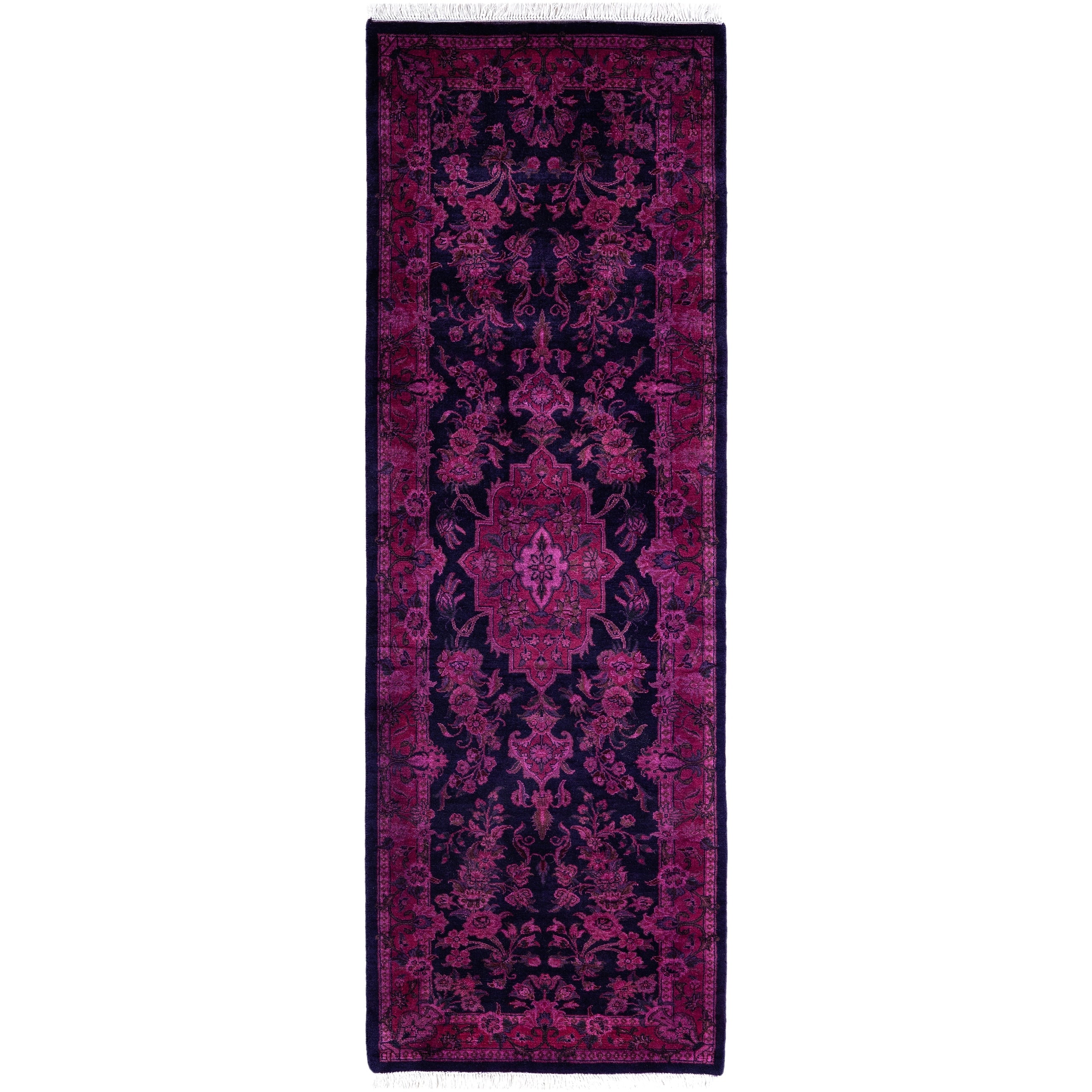Overdyed Hand Knotted Wool Modern Contemporary Purple Runner 2 1 X 6 2