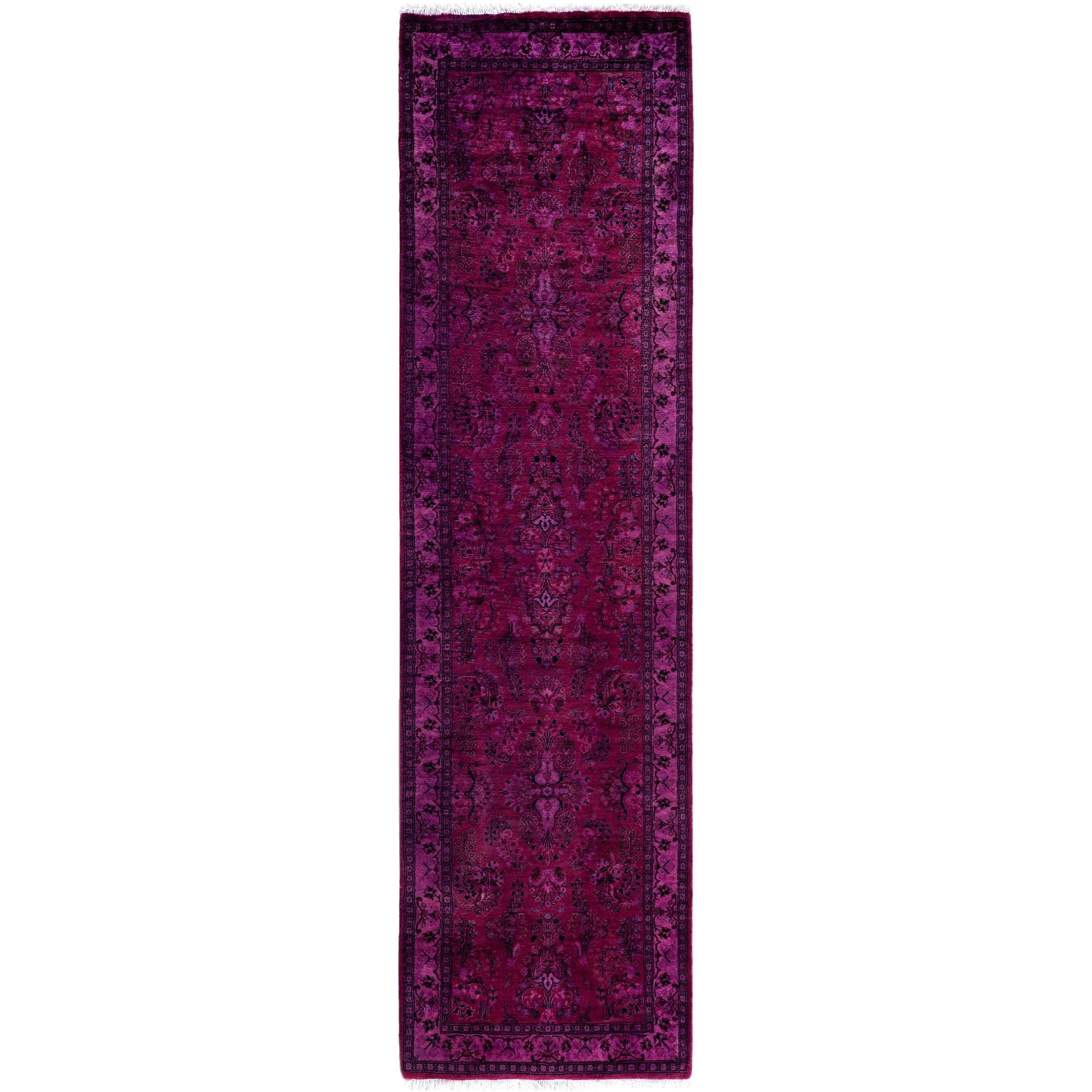Overdyed Hand Knotted Wool Modern Contemporary Purple Runner 2 3 X 8 5