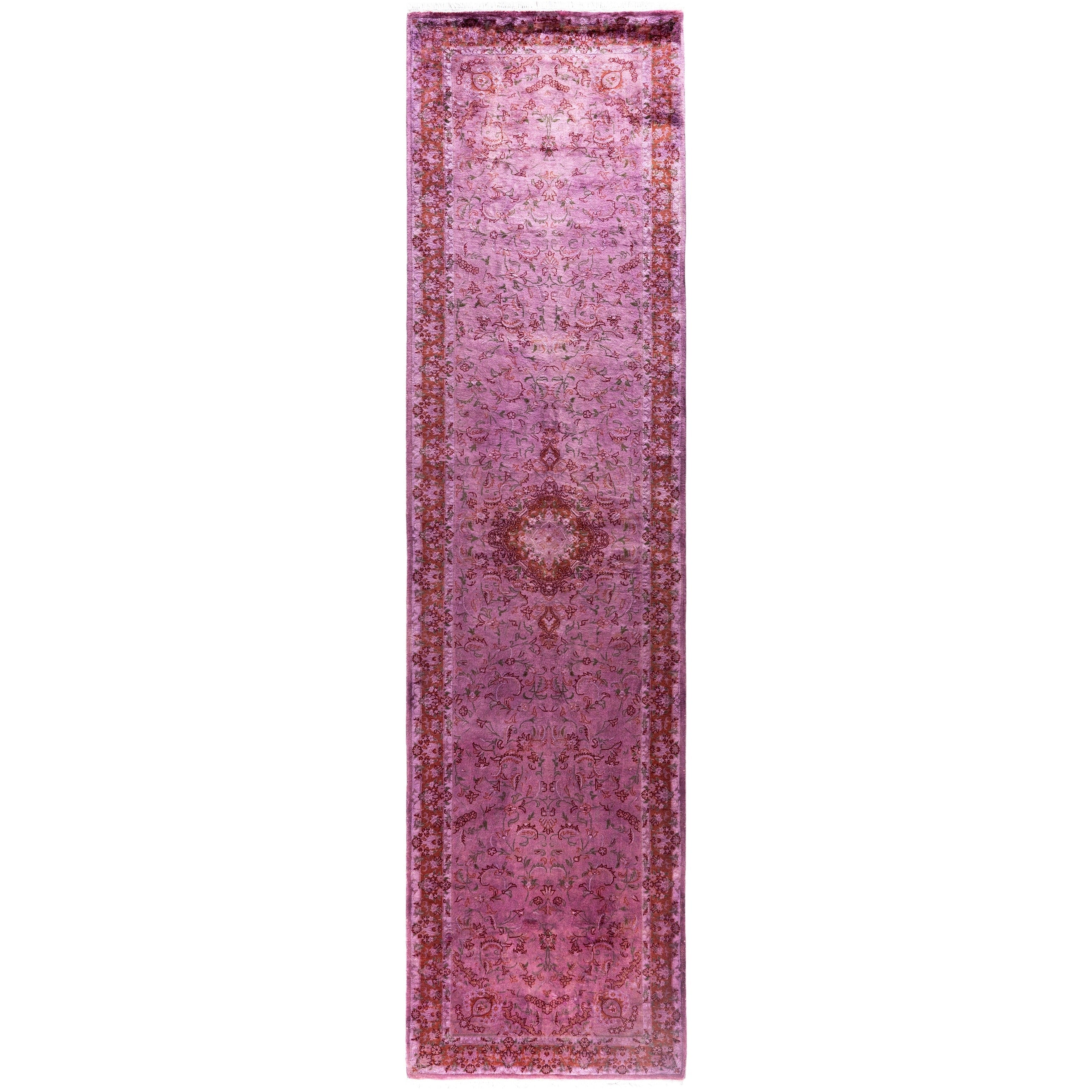 Overdyed Hand Knotted Wool Modern Contemporary Purple Runner 2 6 X 10 2