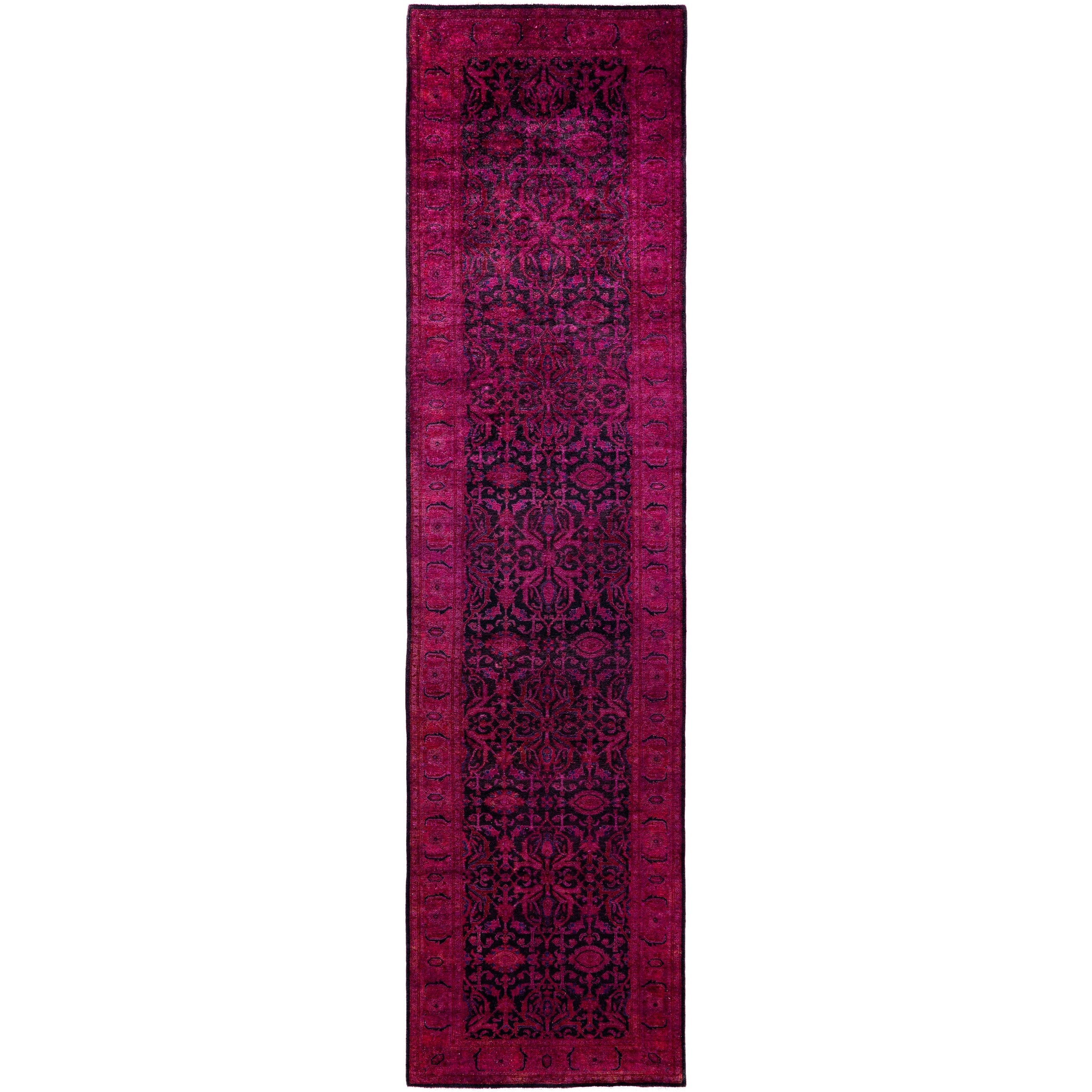 Overdyed Hand Knotted Wool Modern Contemporary Purple Runner 2 6 X 10 6