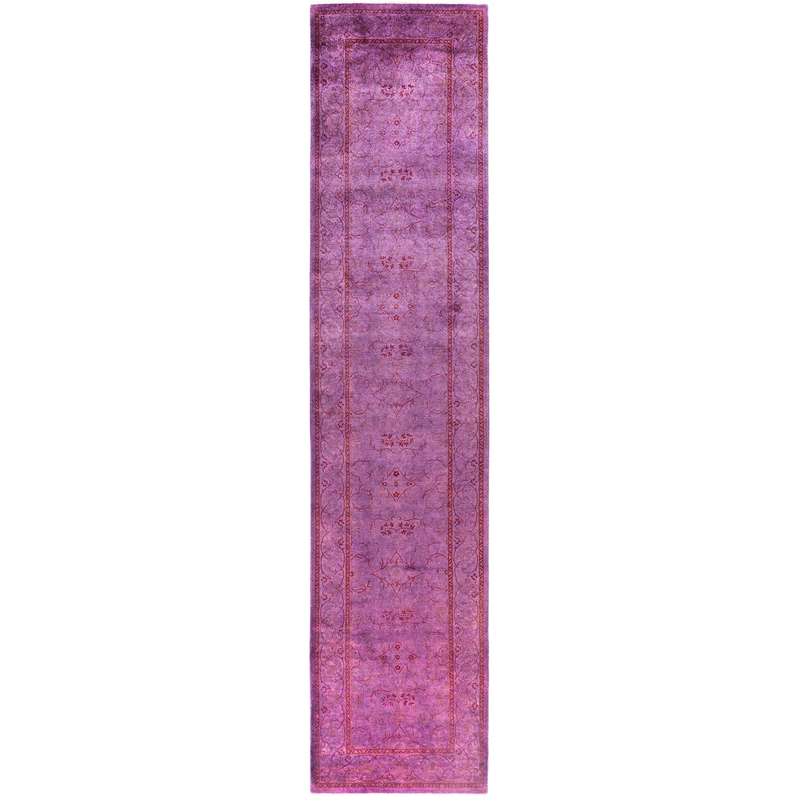 Overdyed Hand Knotted Wool Modern Contemporary Purple Runner 2 6 X 11 6