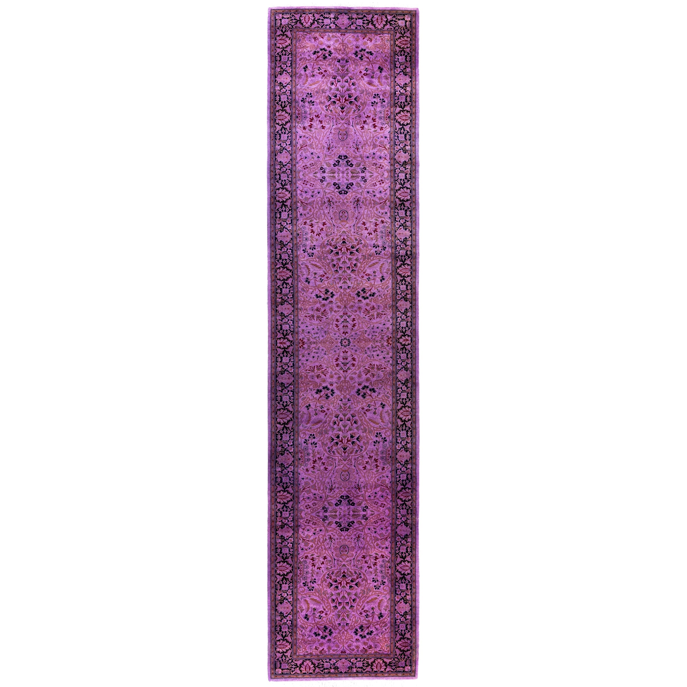 Overdyed Hand Knotted Wool Modern Contemporary Purple Runner 2 6 X 12 5