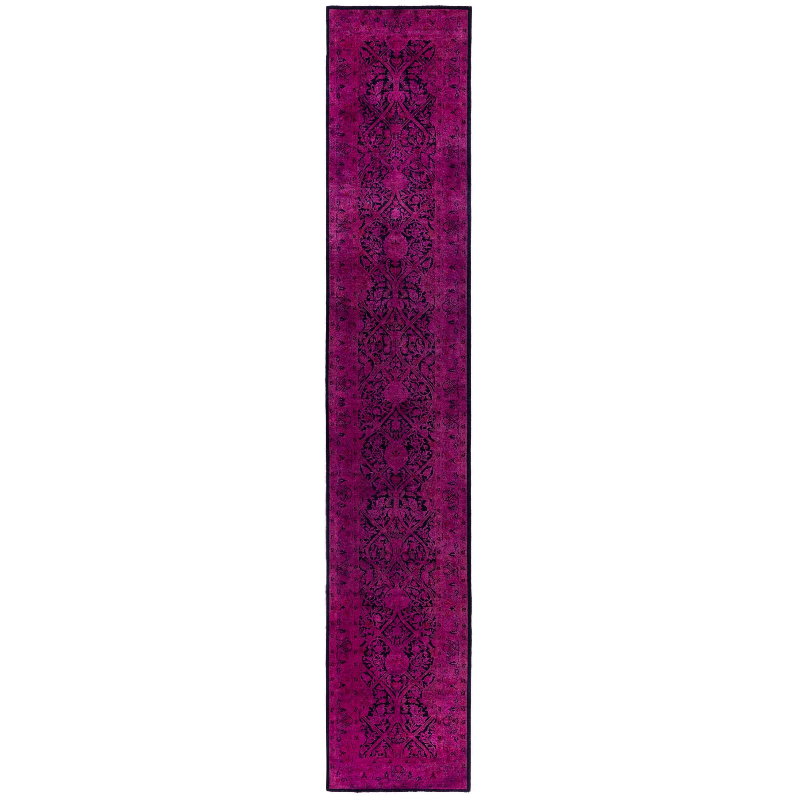 Overdyed Hand Knotted Wool Modern Contemporary Purple Runner 2 6 X 14 1