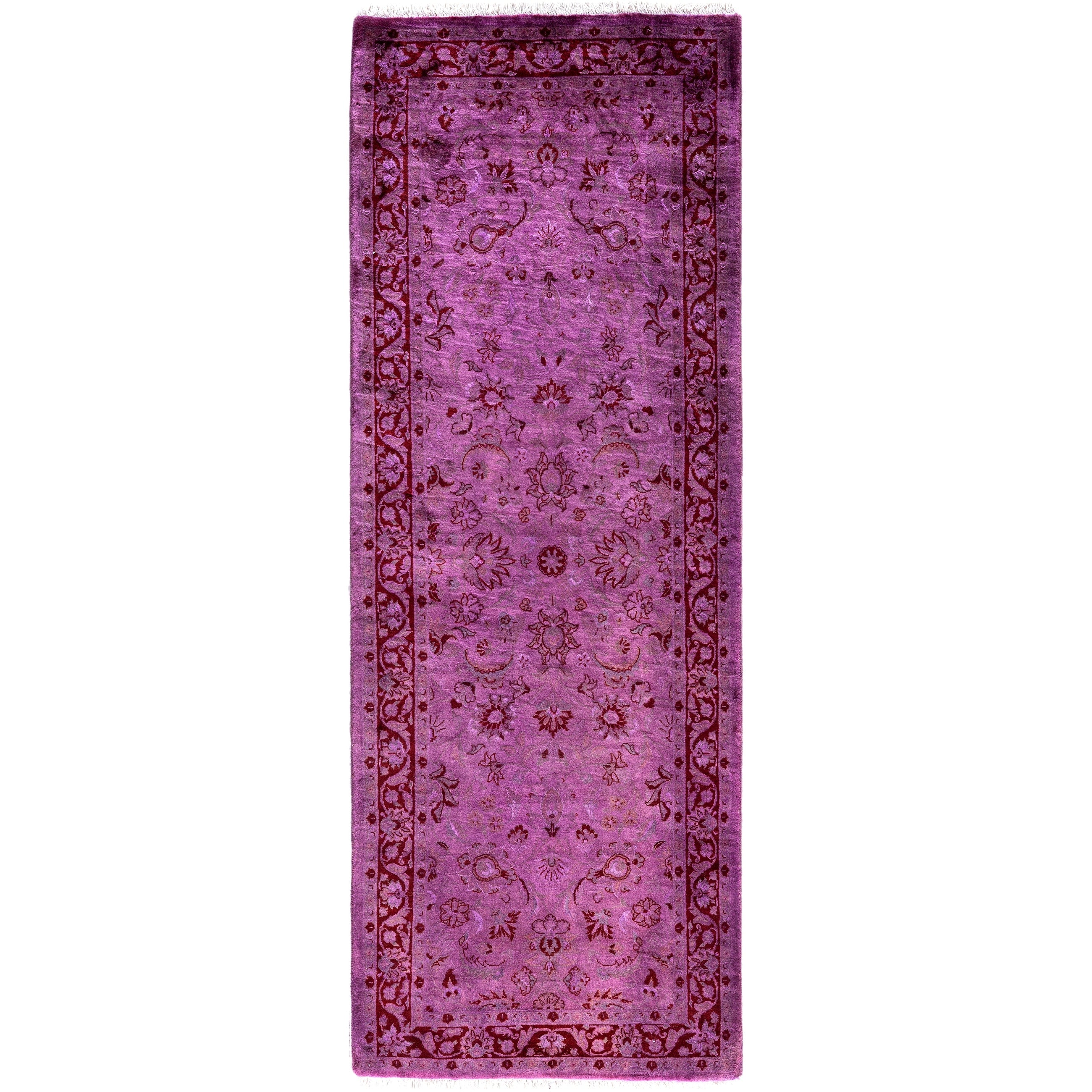 Overdyed Hand Knotted Wool Modern Contemporary Purple Runner 2 6 X 7 2