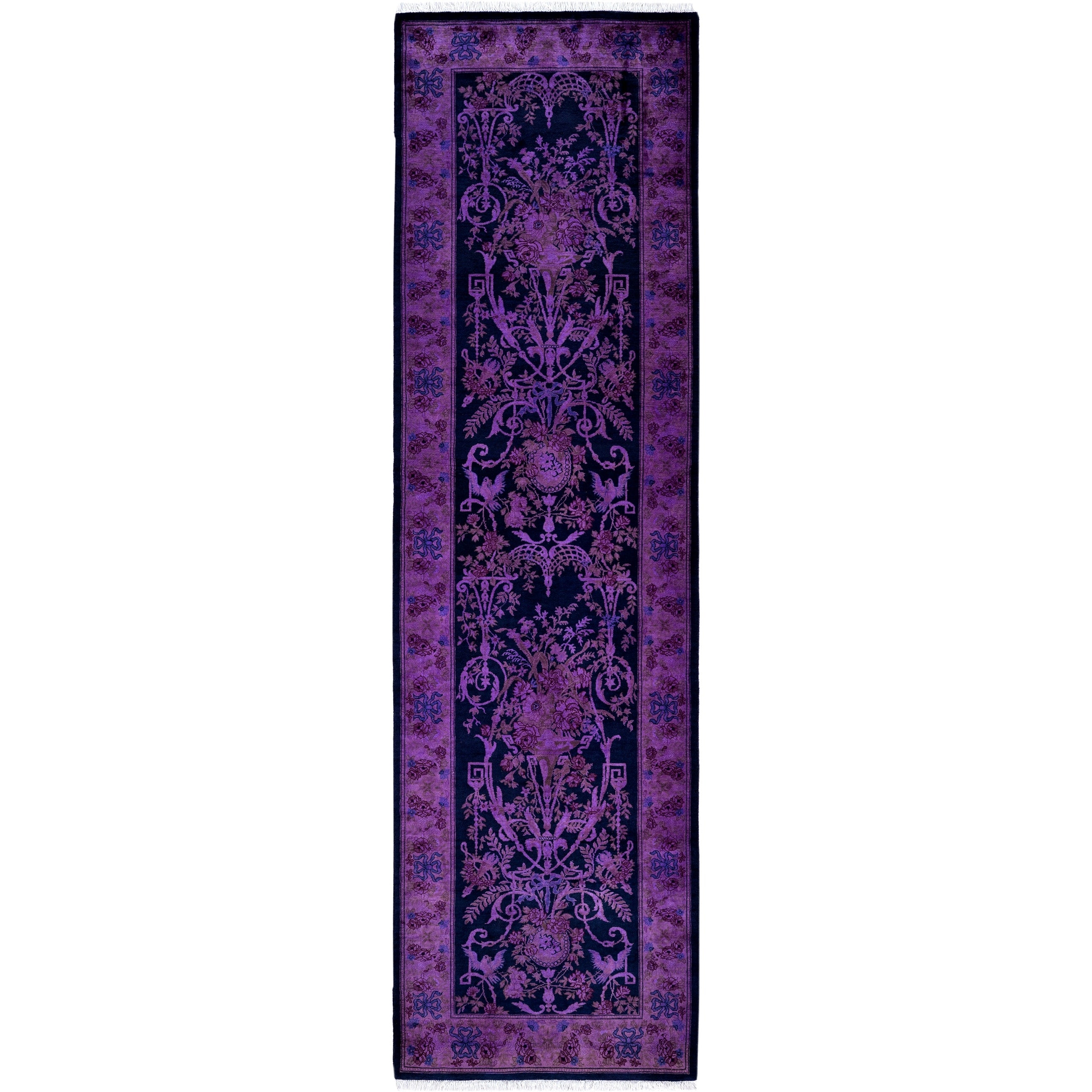 Overdyed Hand Knotted Wool Modern Contemporary Purple Runner 2 6 X 8 10
