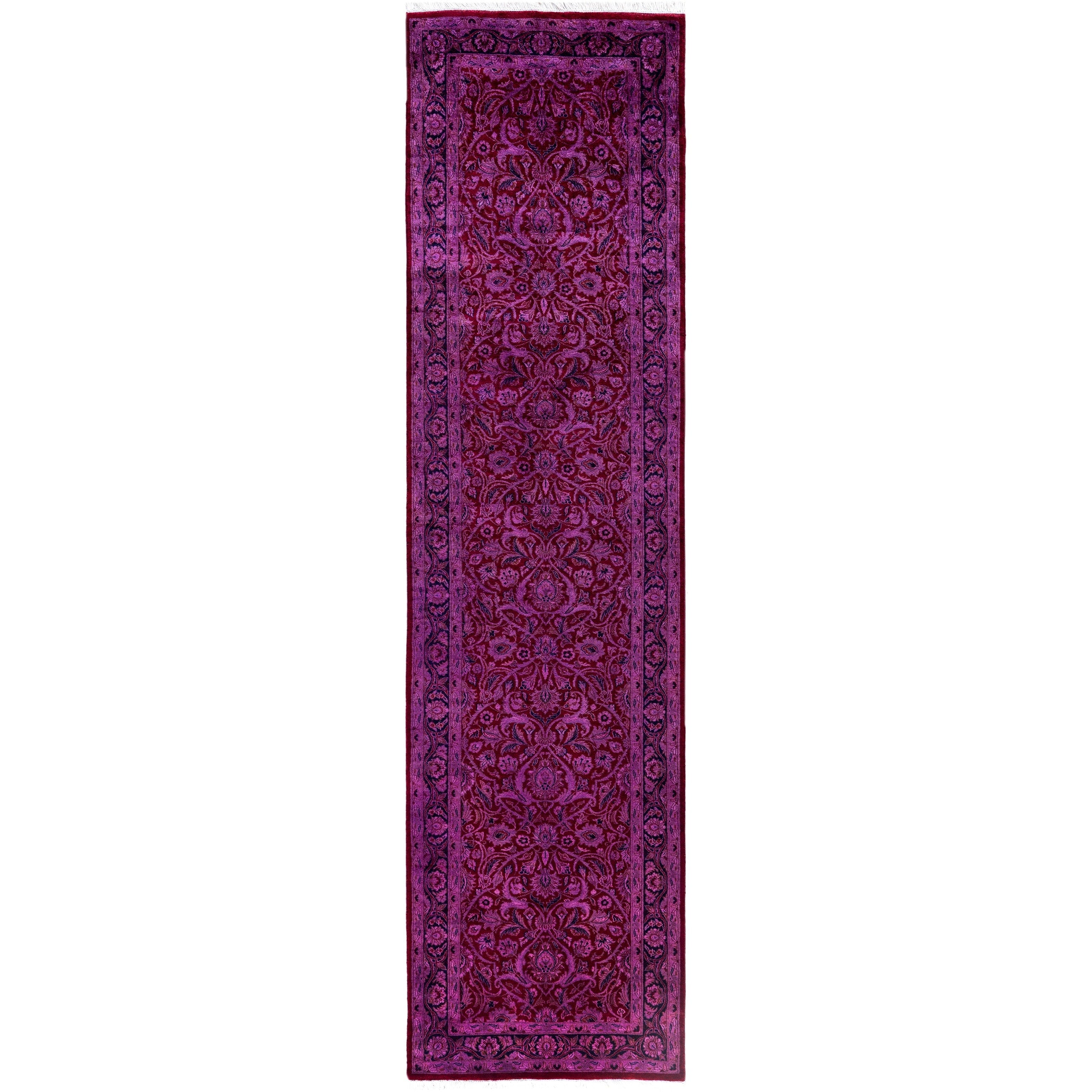 Overdyed Hand Knotted Wool Modern Contemporary Purple Runner 2 7 X 10 0