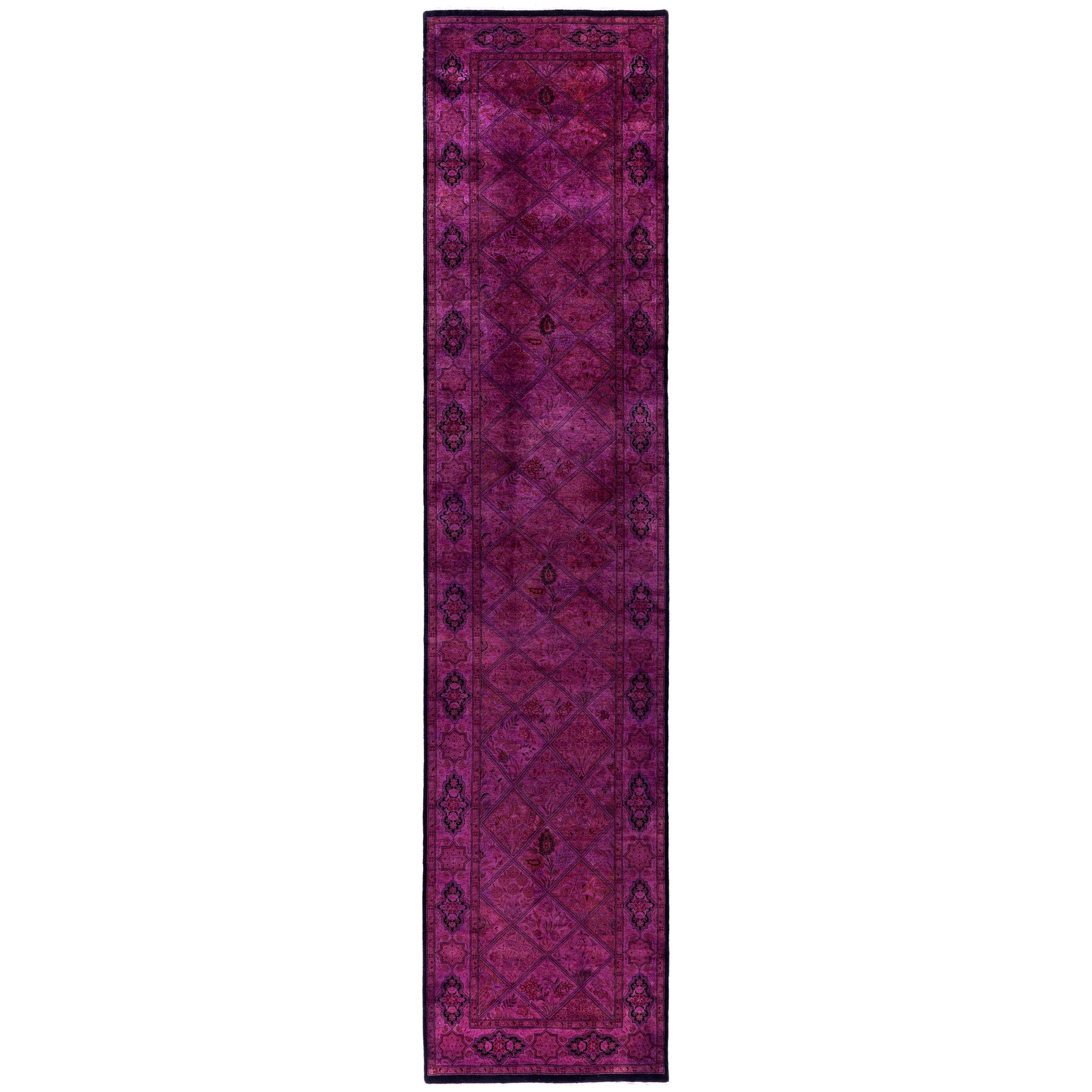 Overdyed Hand Knotted Wool Modern Contemporary Purple Runner 2 7 X 11 8