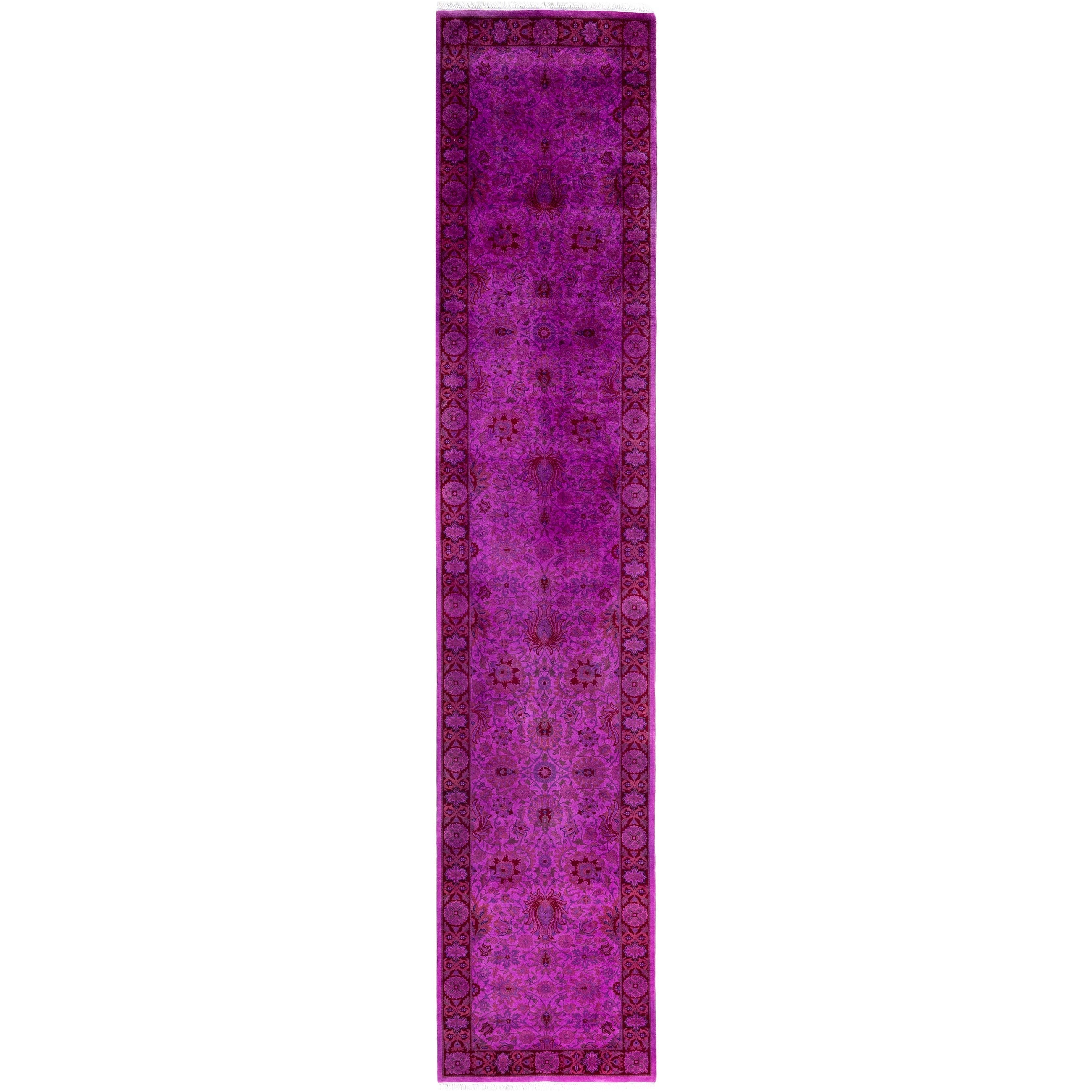 Overdyed Hand Knotted Wool Modern Contemporary Purple Runner 2 7 X 12 10