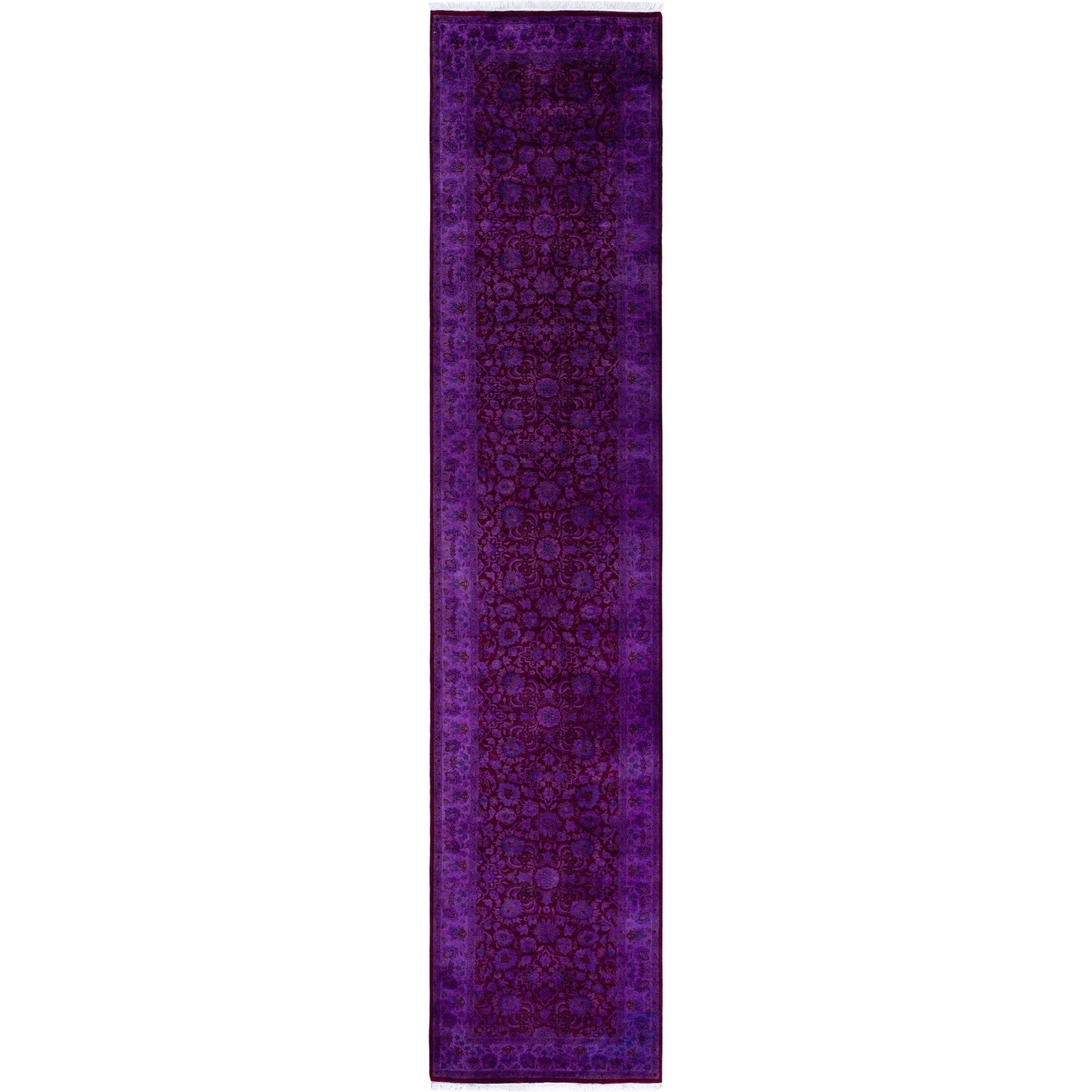 Overdyed Hand Knotted Wool Modern Contemporary Purple Runner 2 7 X 12 2