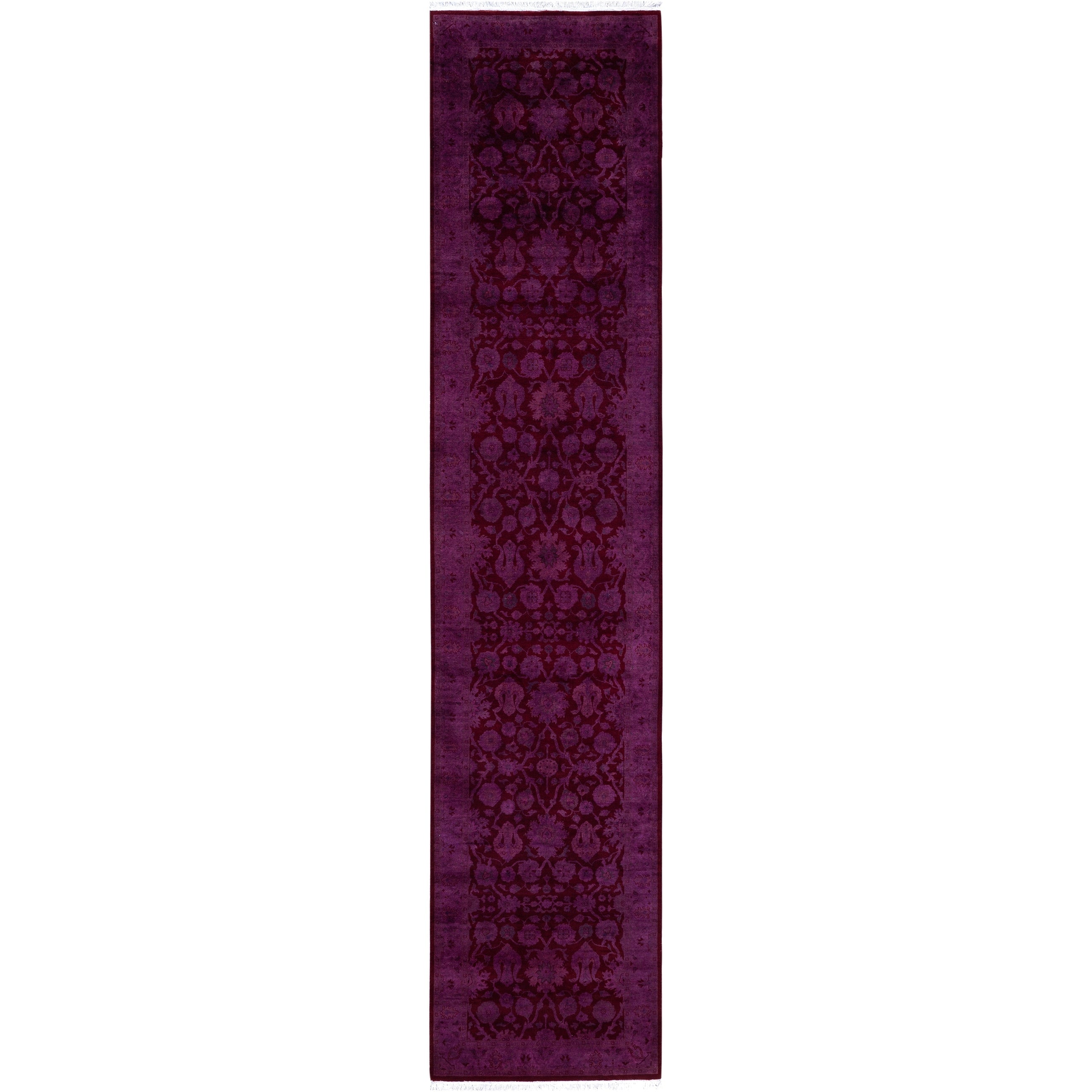 Overdyed Hand Knotted Wool Modern Contemporary Purple Runner 2 7 X 12 2