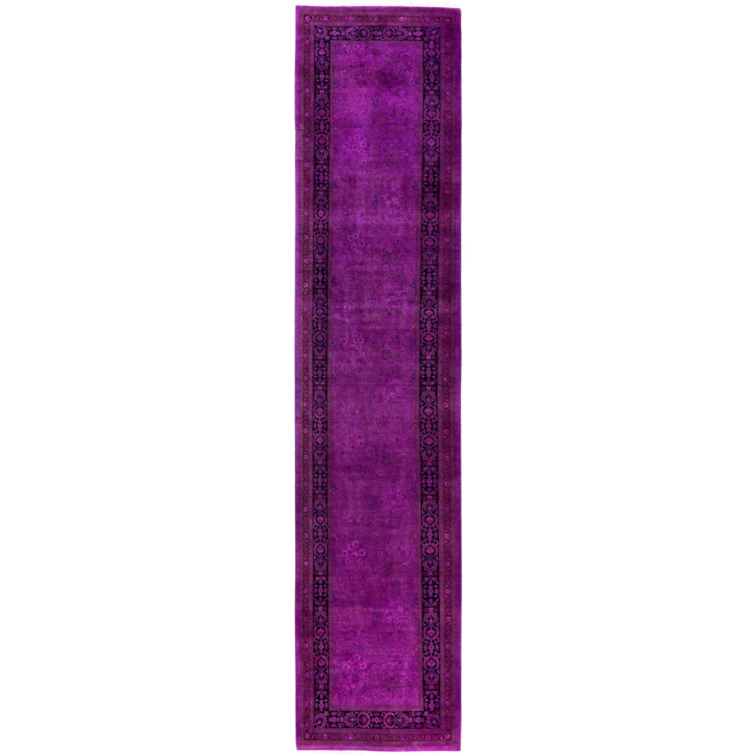Overdyed Hand Knotted Wool Modern Contemporary Purple Runner 2 7 X 12 4