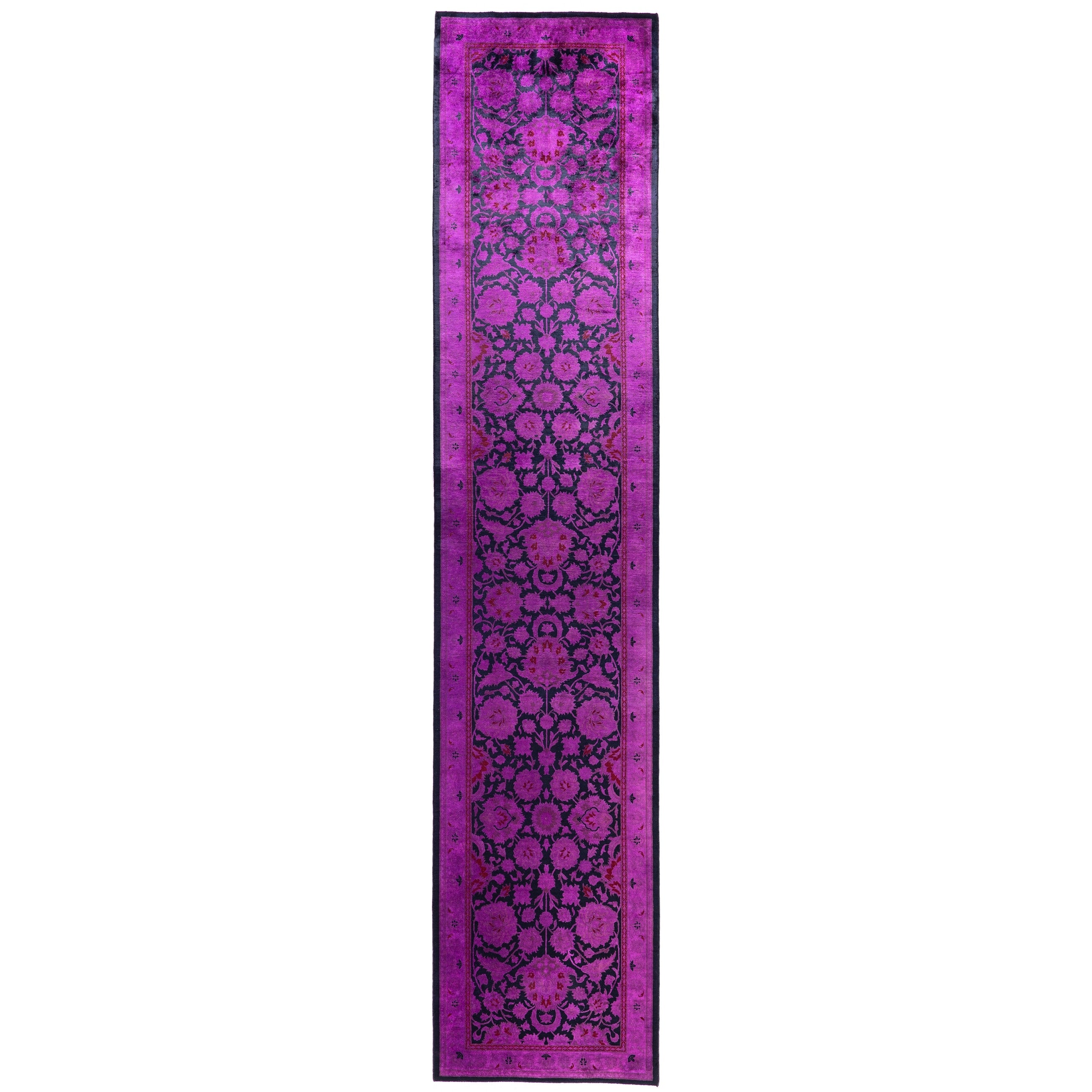 Overdyed Hand Knotted Wool Modern Contemporary Purple Runner 2 7 X 12 7