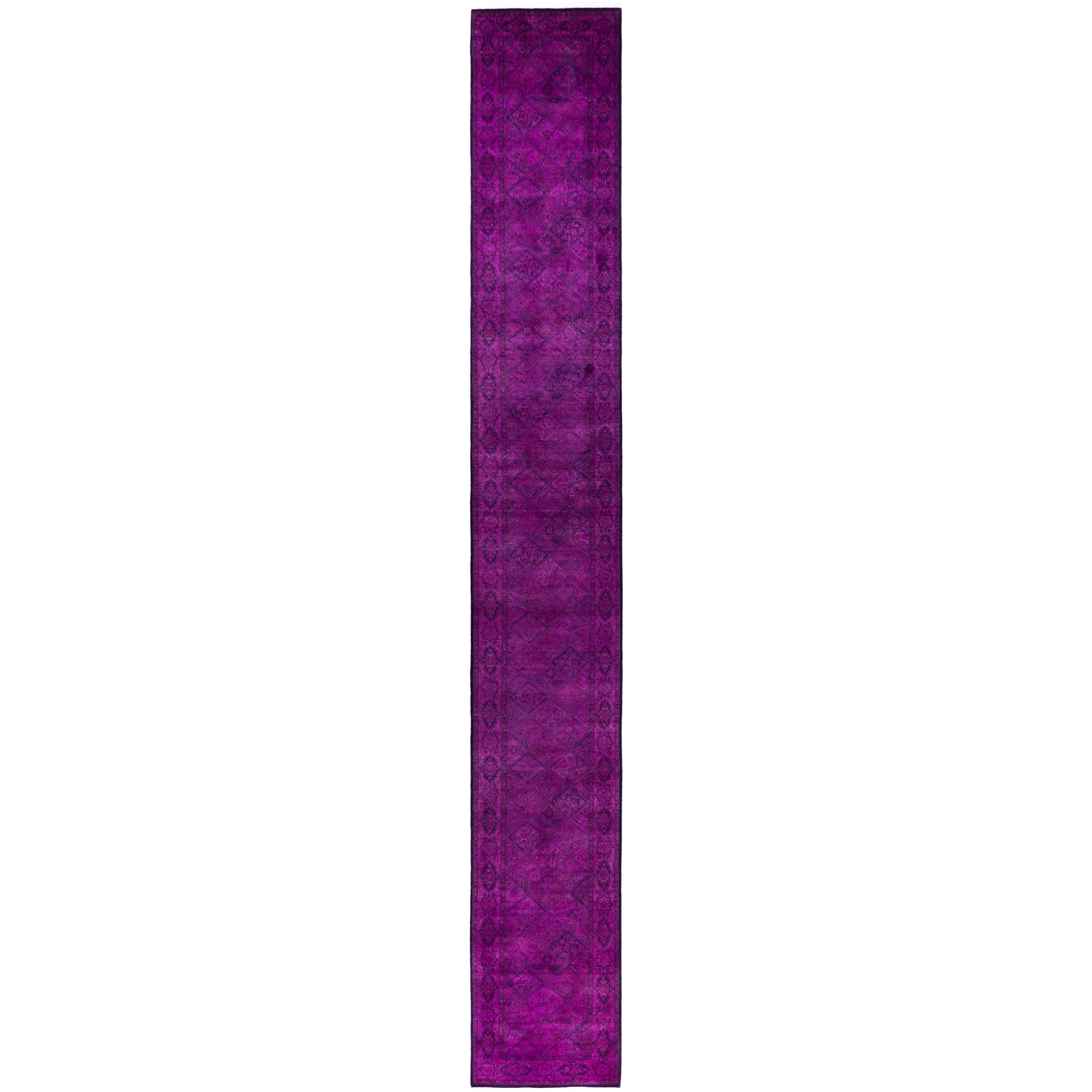 Overdyed Hand Knotted Wool Modern Contemporary Purple Runner 2 7 X 20 1