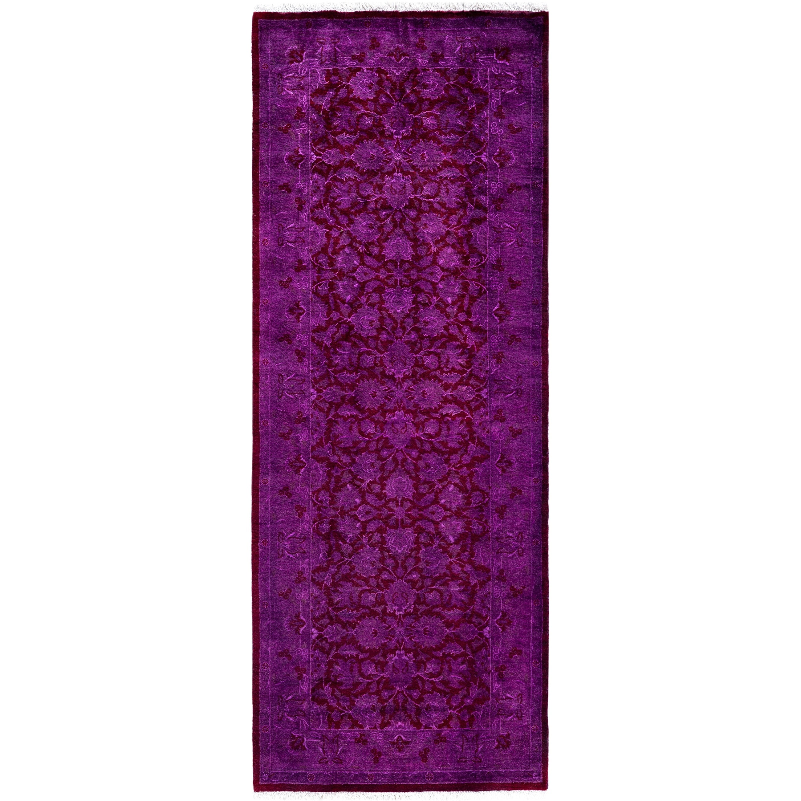 Overdyed Hand Knotted Wool Modern Contemporary Purple Runner 2 7 X 7 0