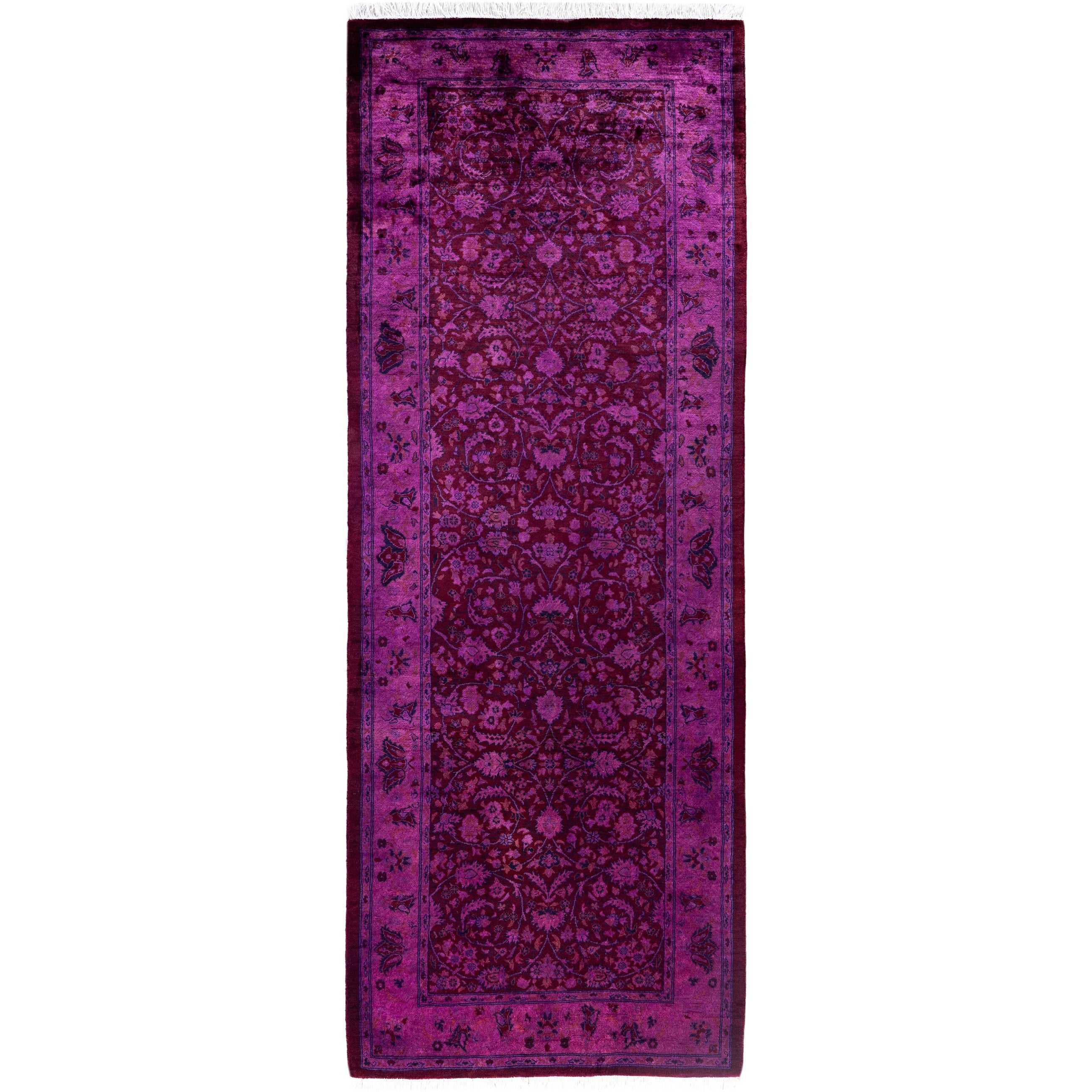Overdyed Hand Knotted Wool Modern Contemporary Purple Runner 2 7 X 7 1