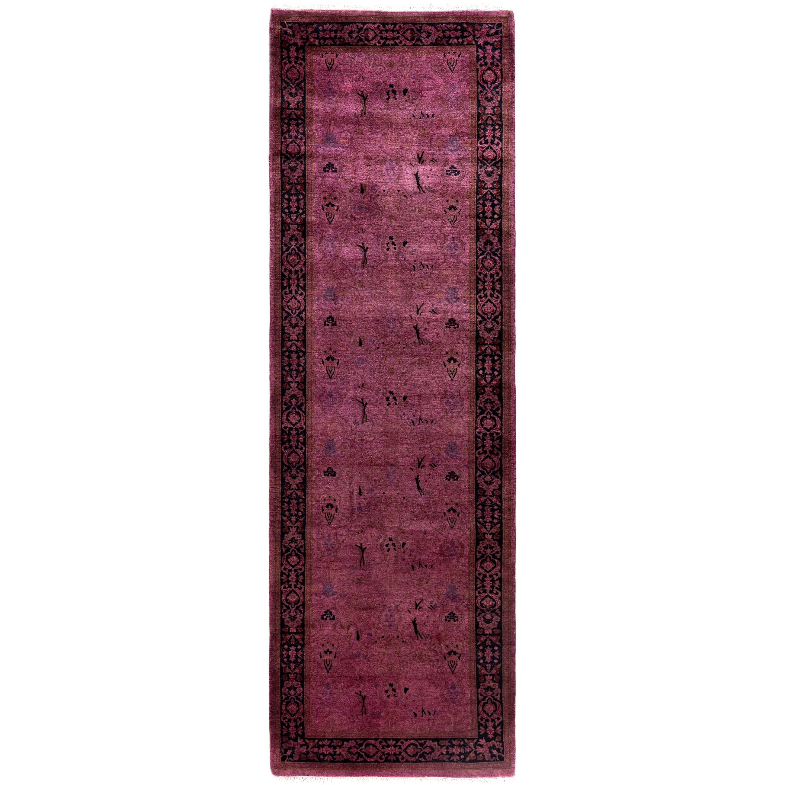 Overdyed Hand Knotted Wool Modern Contemporary Purple Runner 2 7 X 8 3