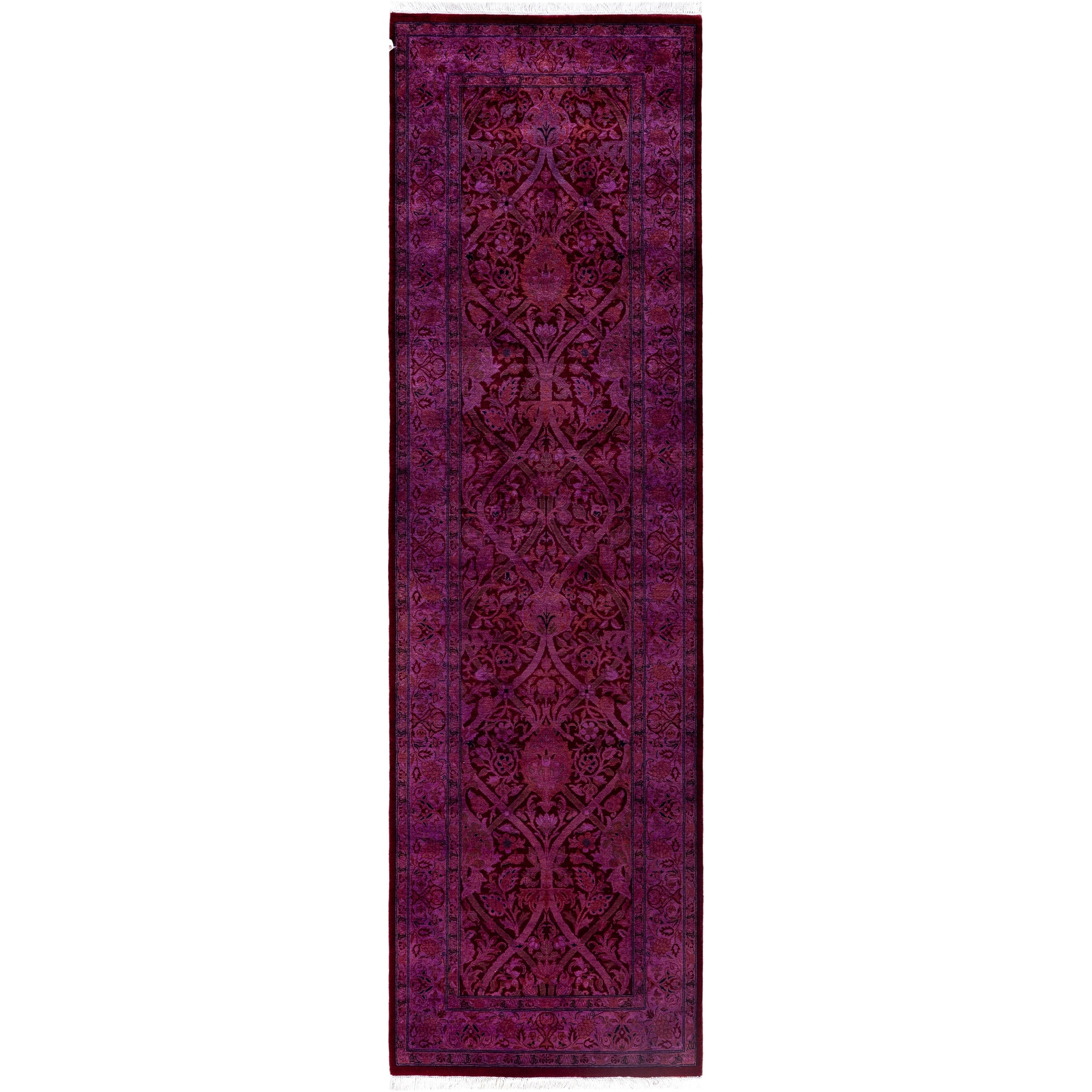 Overdyed Hand Knotted Wool Modern Contemporary Purple Runner 2 7 X 9 0