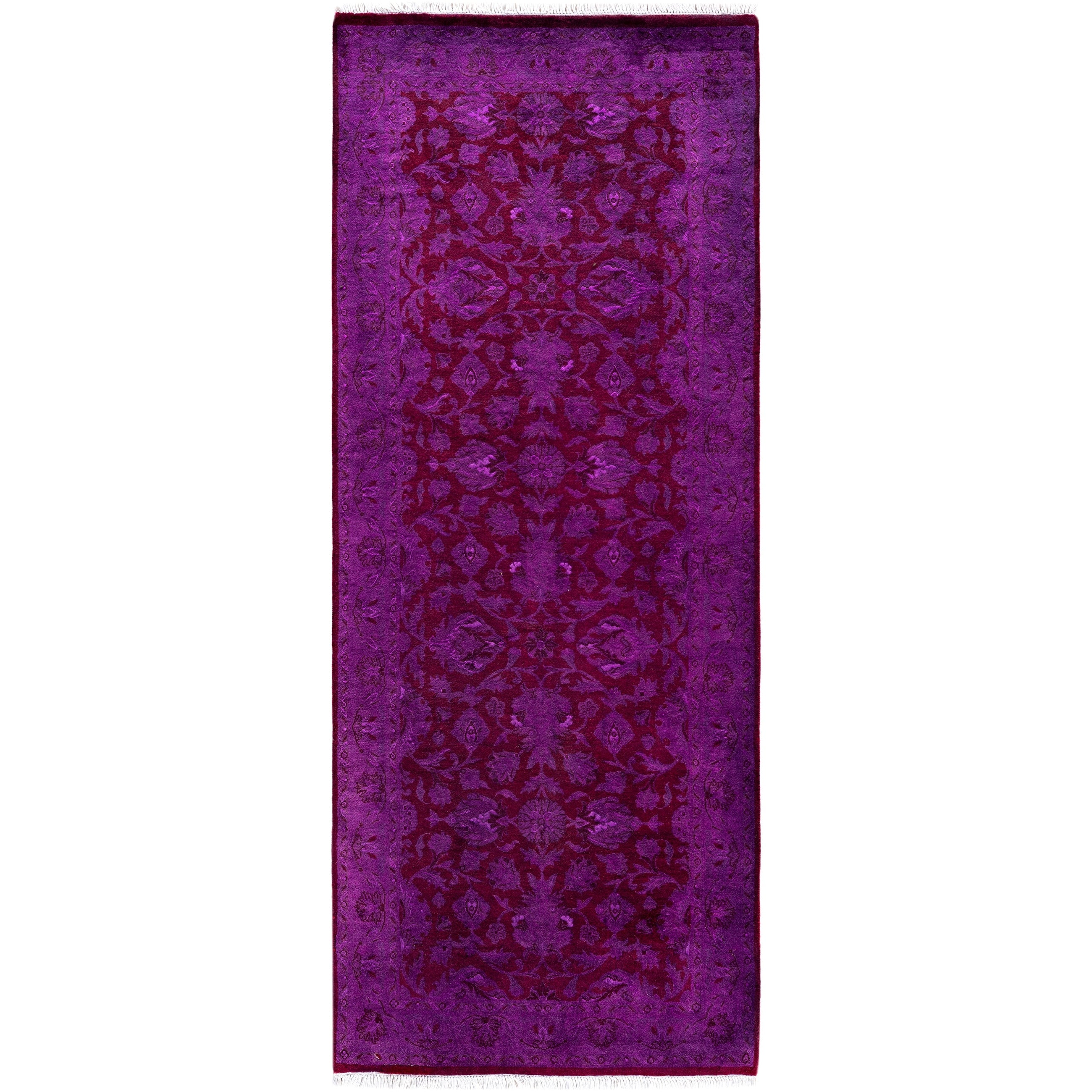 Overdyed Hand Knotted Wool Modern Contemporary Purple Runner 2 8 X 6 7