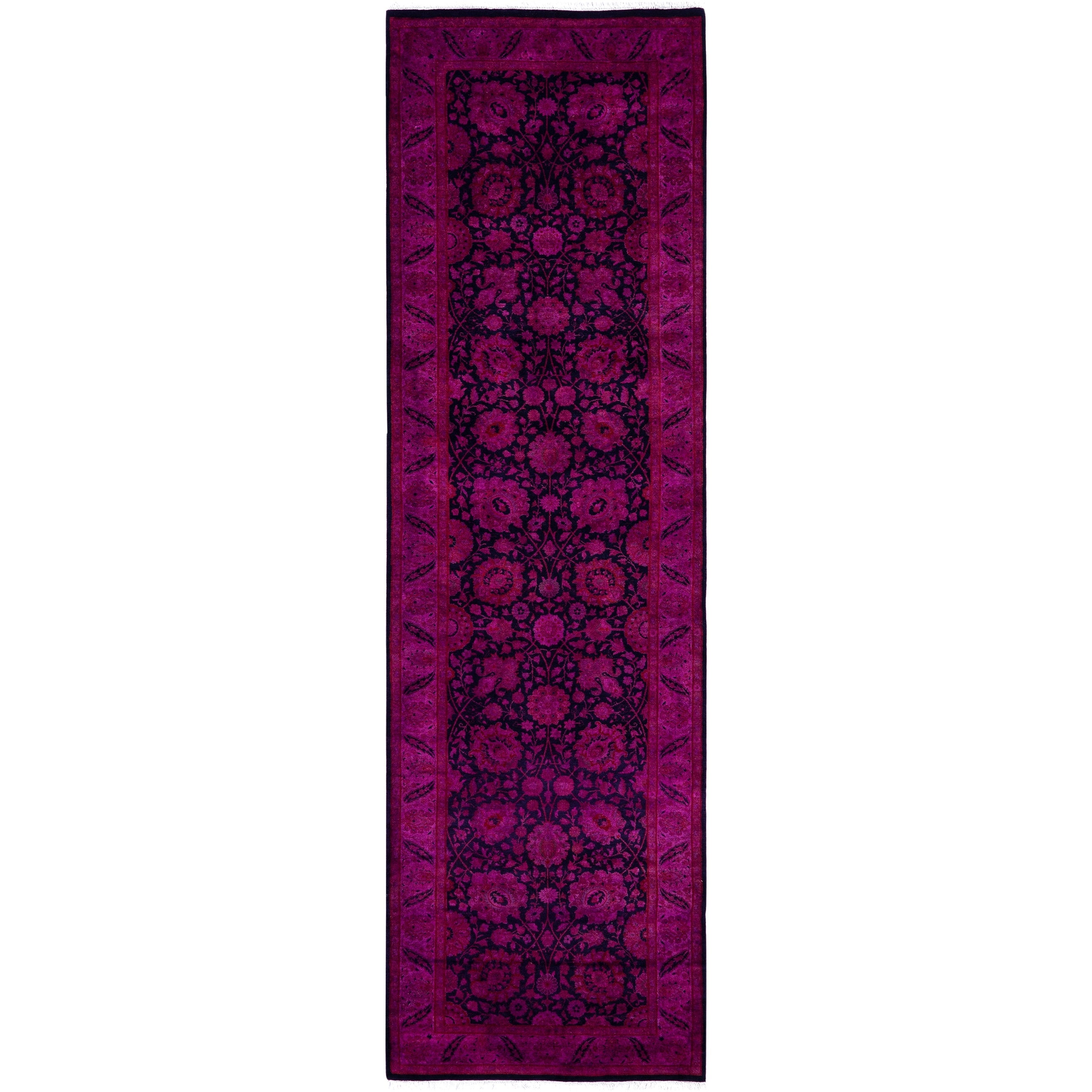 Overdyed Hand Knotted Wool Modern Contemporary Purple Runner 3 0 X 10 9