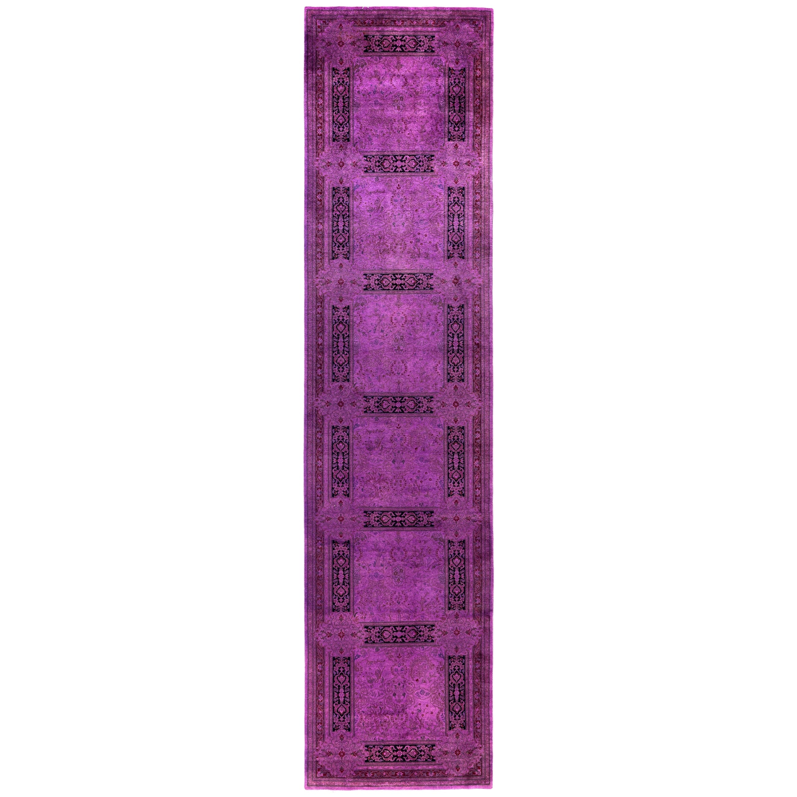 Overdyed Hand Knotted Wool Modern Contemporary Purple Runner 3 0 X 12 10