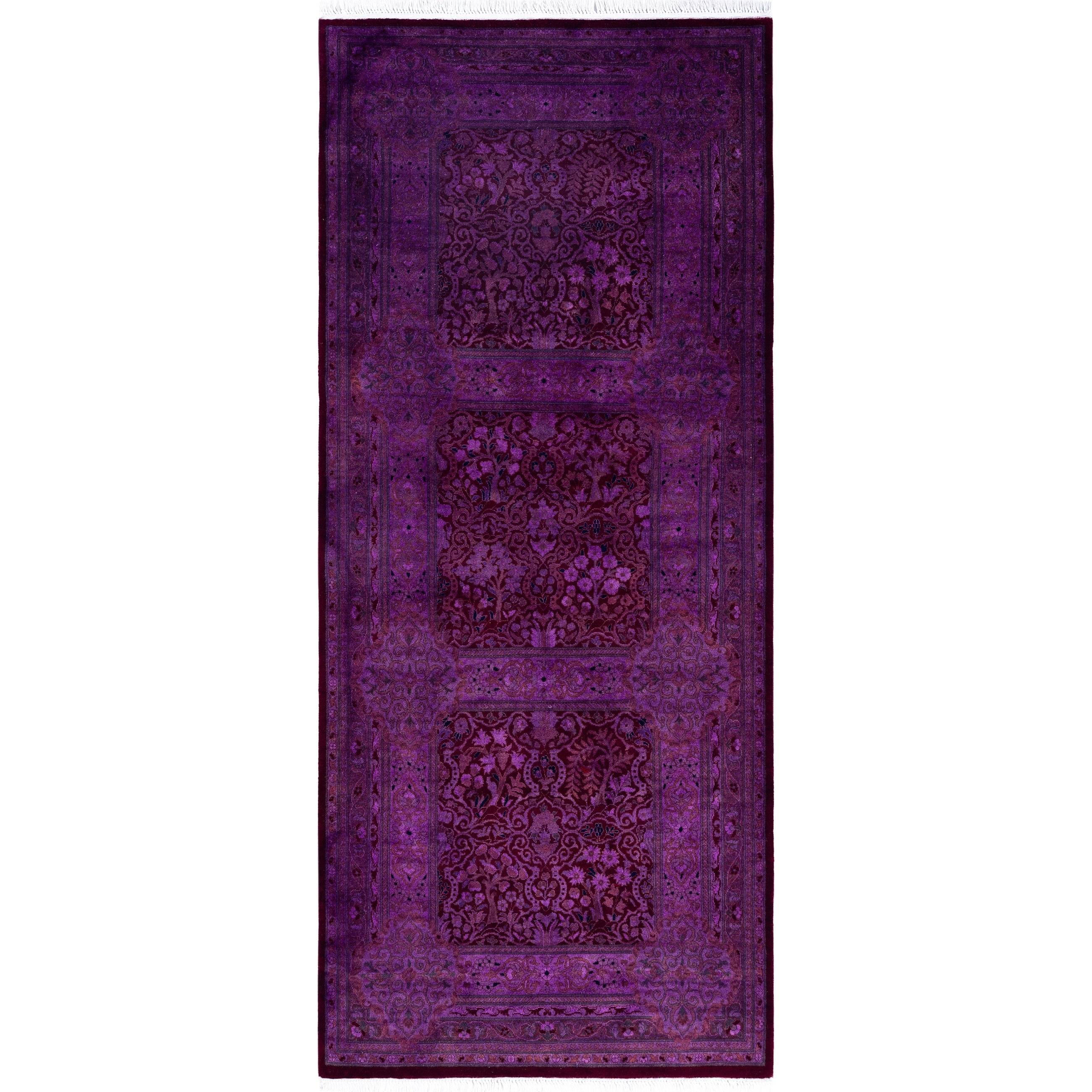Overdyed Hand Knotted Wool Modern Contemporary Purple Runner 3 0 X 7 3