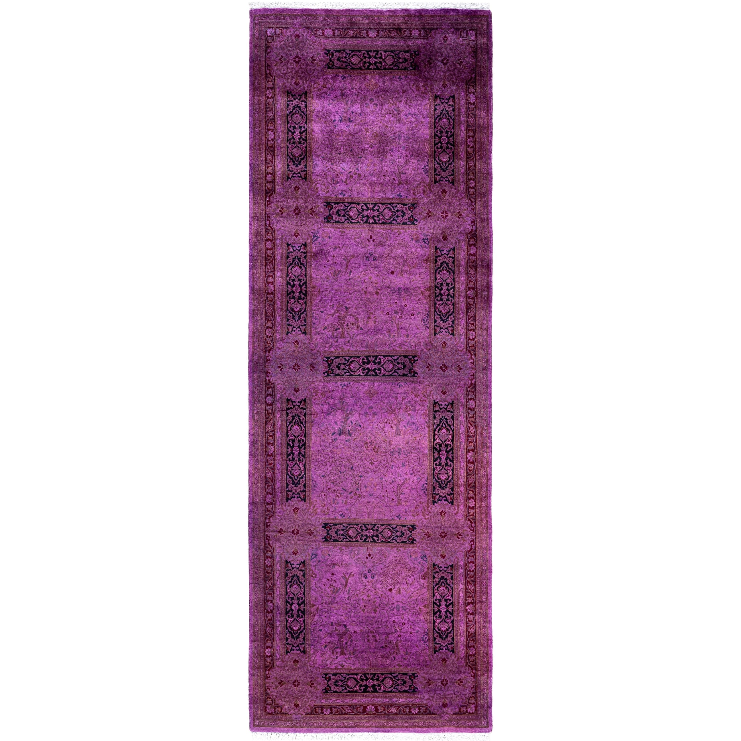 Overdyed Hand Knotted Wool Modern Contemporary Purple Runner 3 0 X 9 1