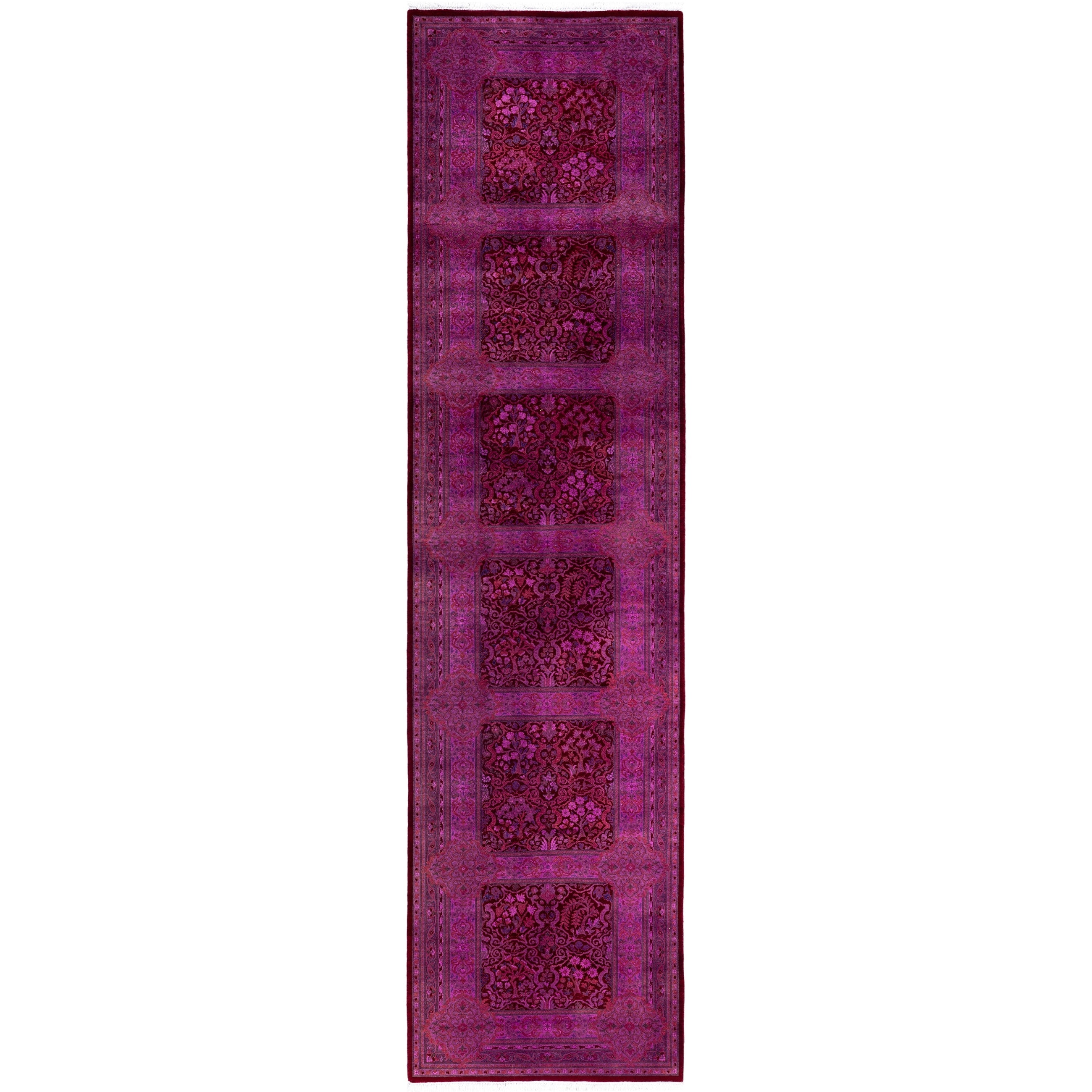 Overdyed Hand Knotted Wool Modern Contemporary Purple Runner 3 2 X 12 3