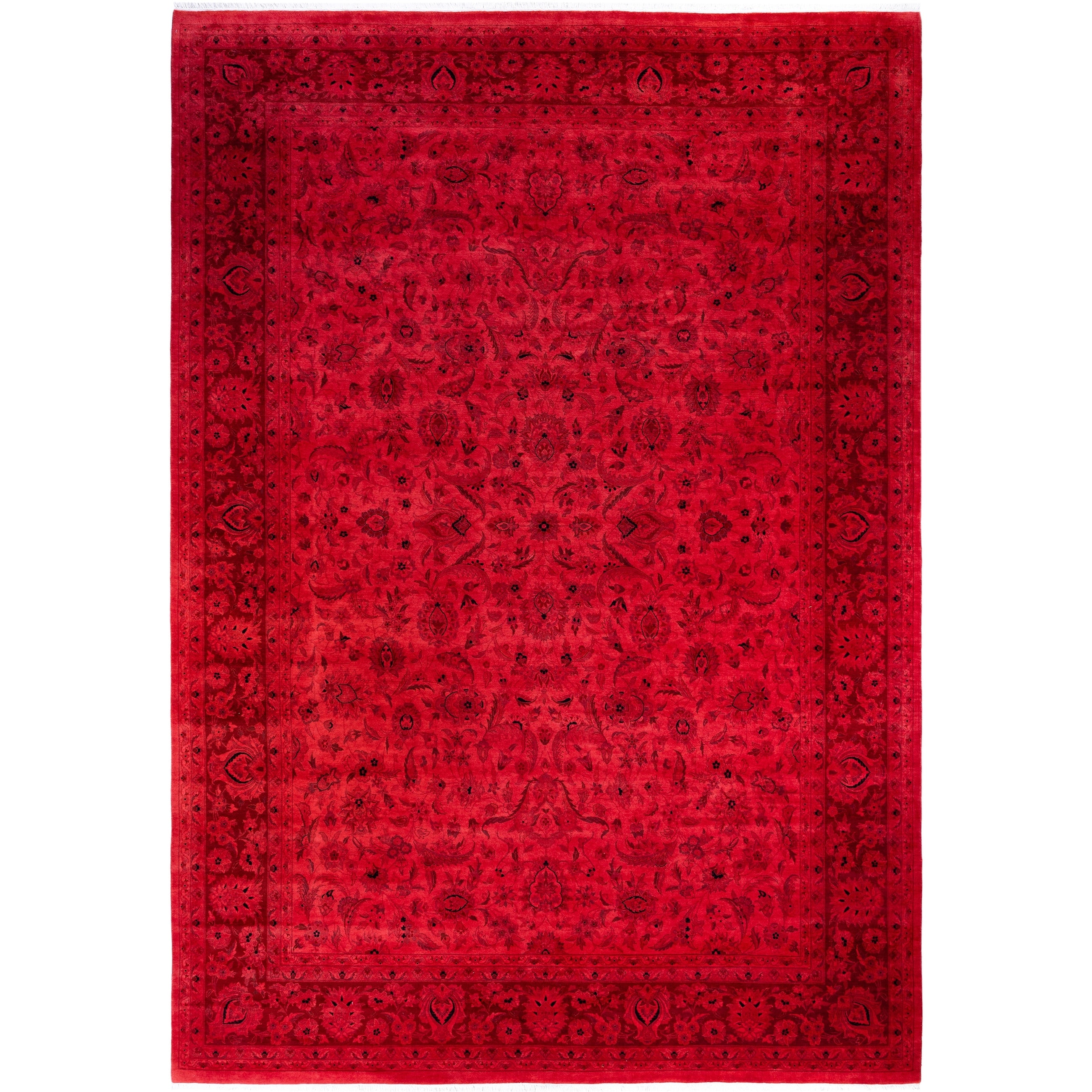 Overdyed Hand Knotted Wool Modern Contemporary Red Area Rug 10 2 X 14 4
