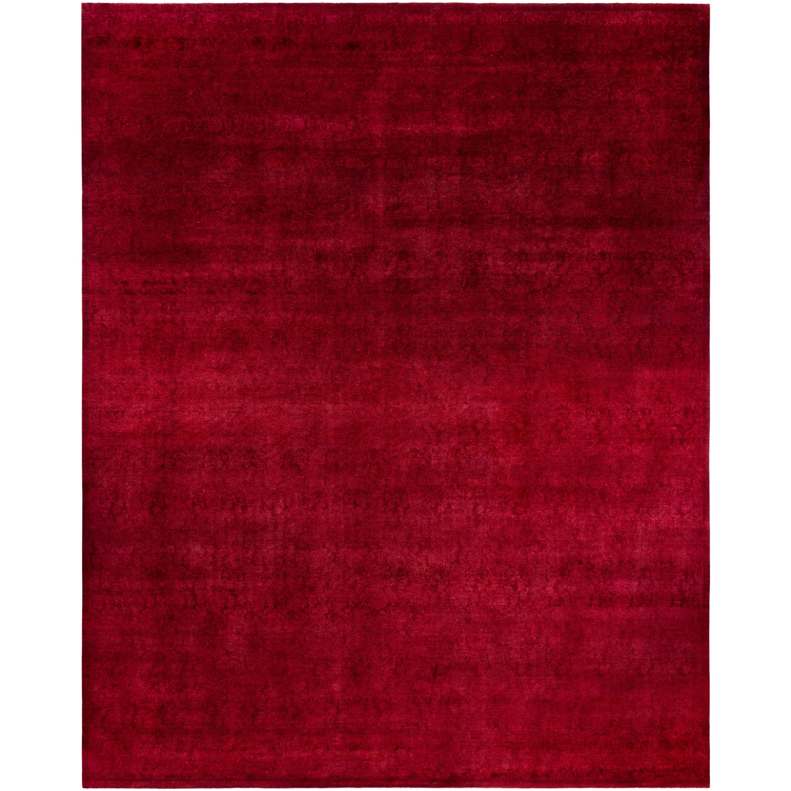 Overdyed Hand Knotted Wool Modern Contemporary Red Area Rug 12 1 X 15 3