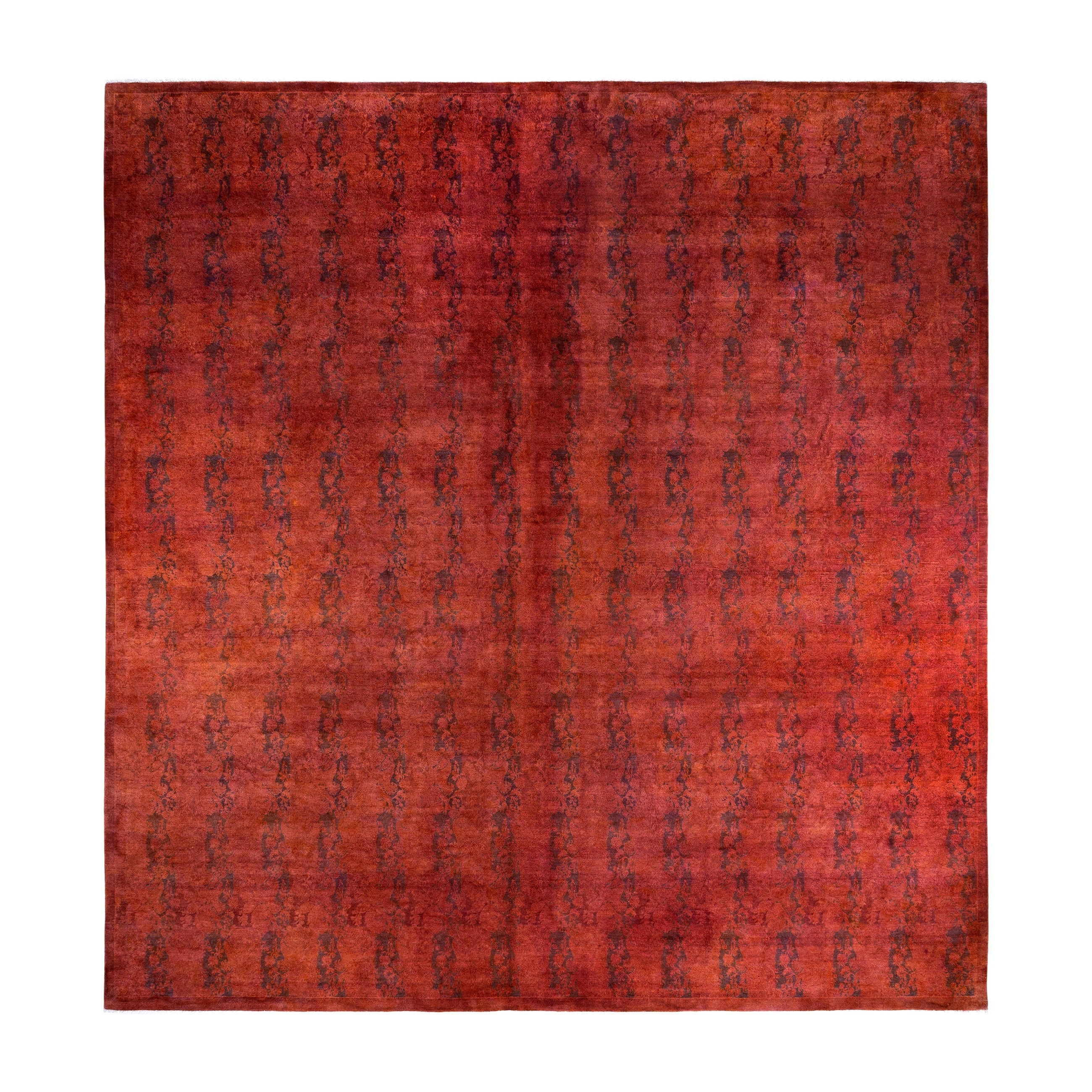 Overdyed Hand Knotted Wool Modern Contemporary Red Area Rug 12 3 X 12 9