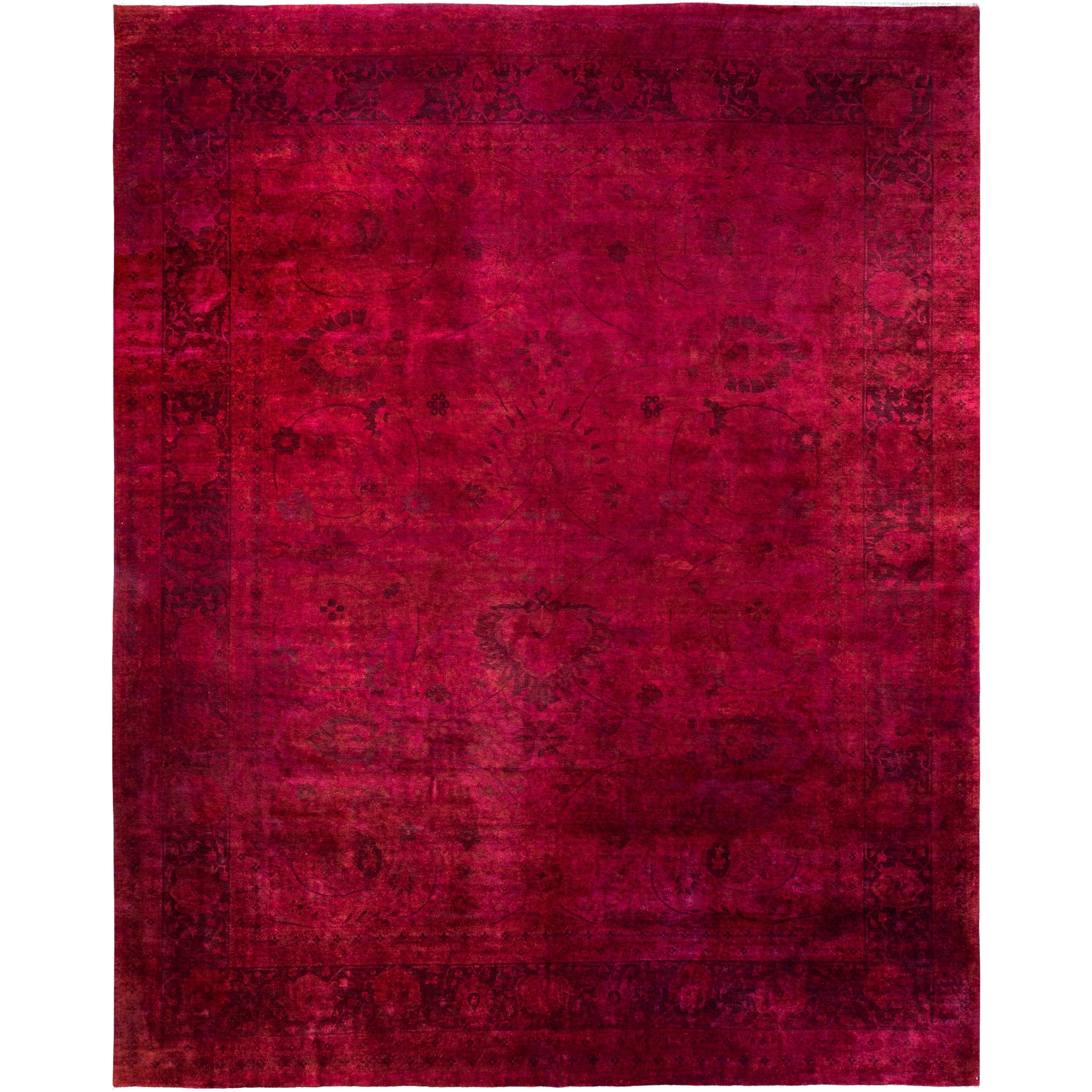 Overdyed Hand Knotted Wool Modern Contemporary Red Area Rug 12 3 X 15 1