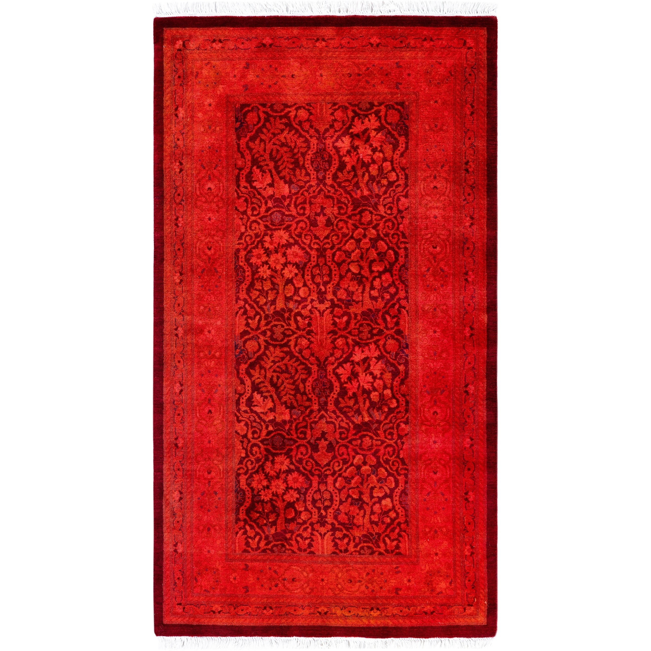 Overdyed Hand Knotted Wool Modern Contemporary Red Area Rug 2 8 X 4 10