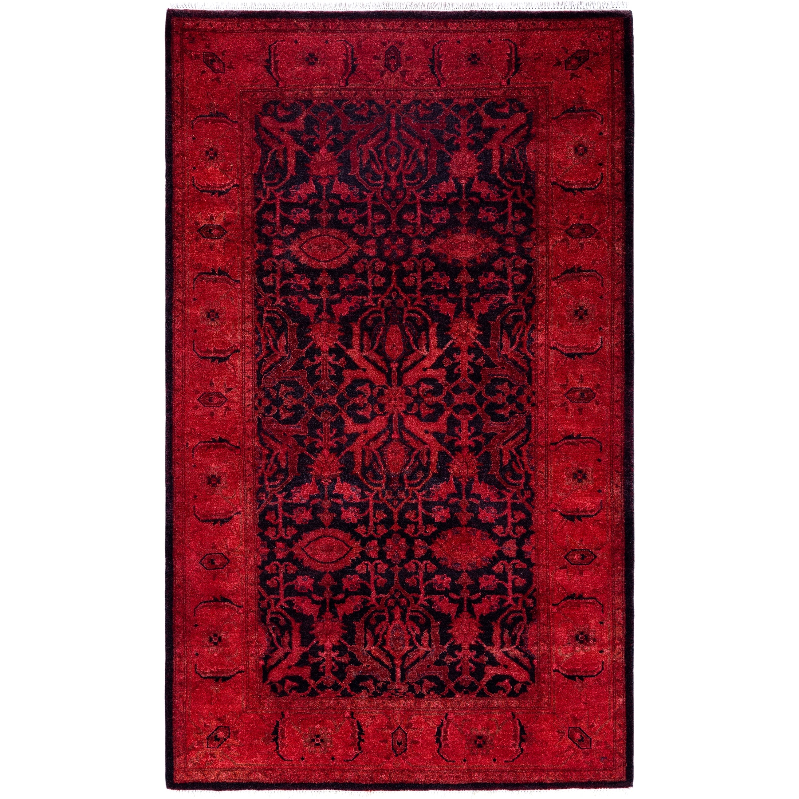 Overdyed Hand Knotted Wool Modern Contemporary Red Area Rug 3 1 X 5 6