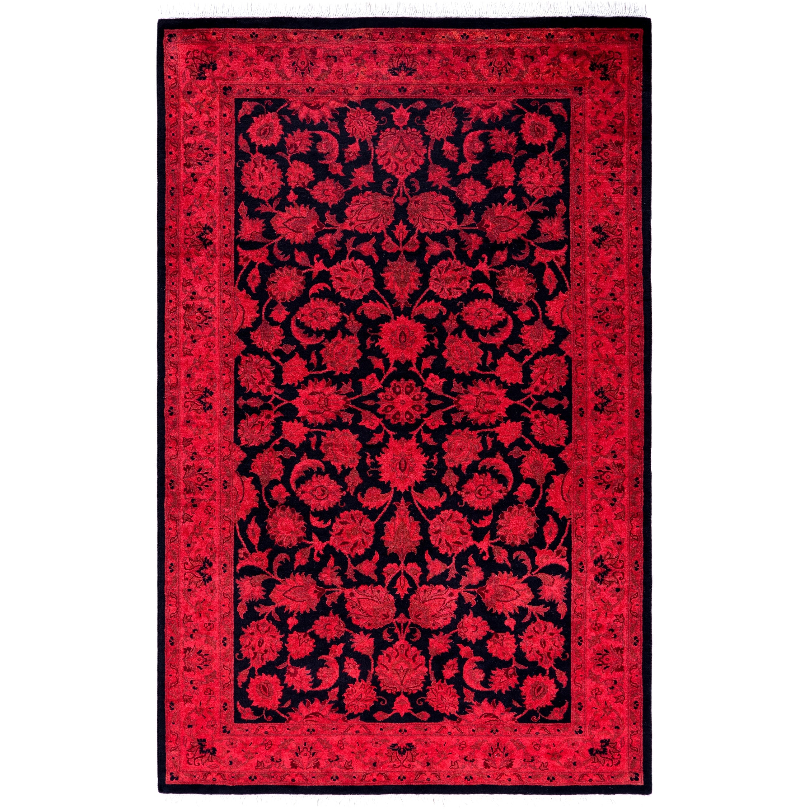 Overdyed Hand Knotted Wool Modern Contemporary Red Area Rug 3 2 X 5 4