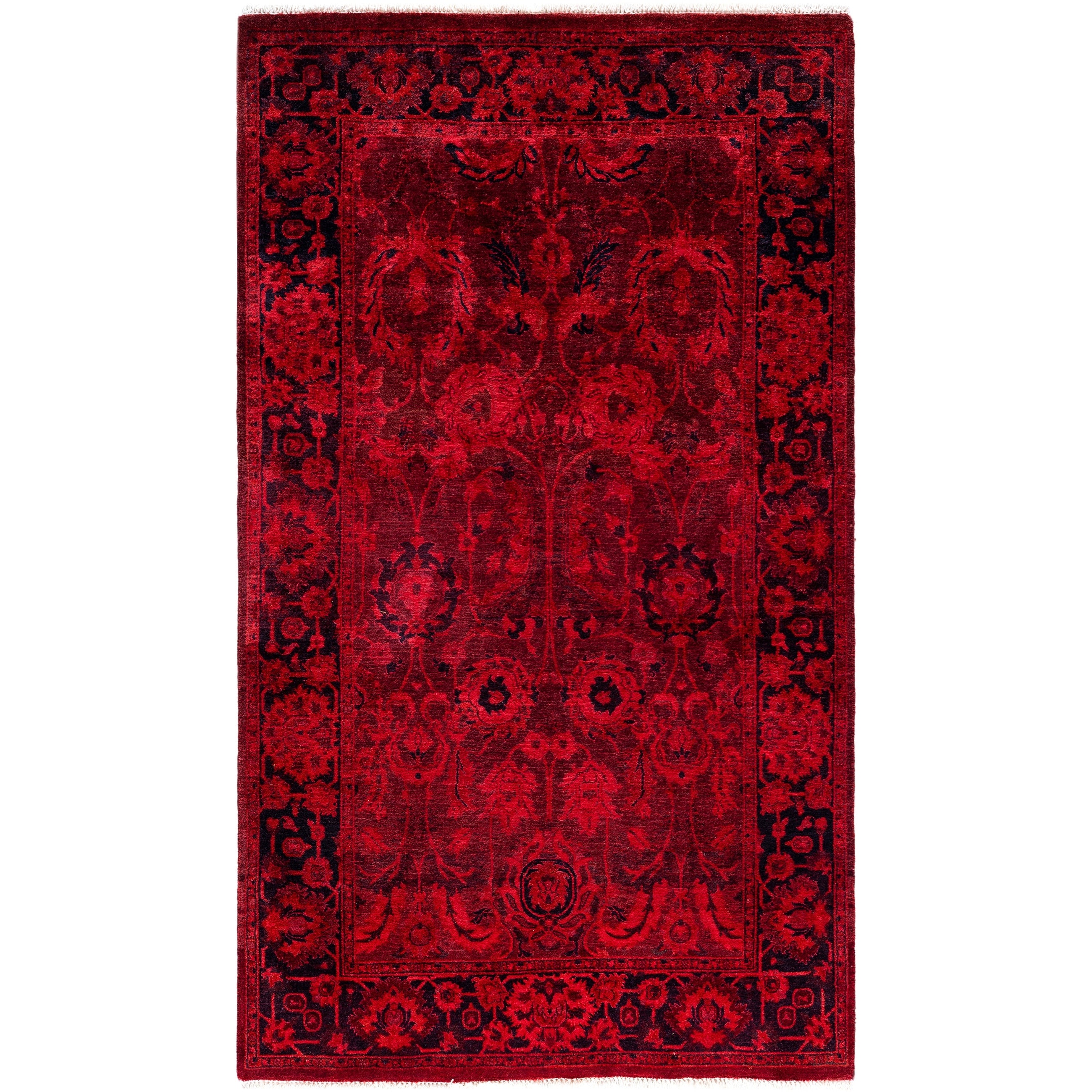 Overdyed Hand Knotted Wool Modern Contemporary Red Area Rug 3 3 X 5 5