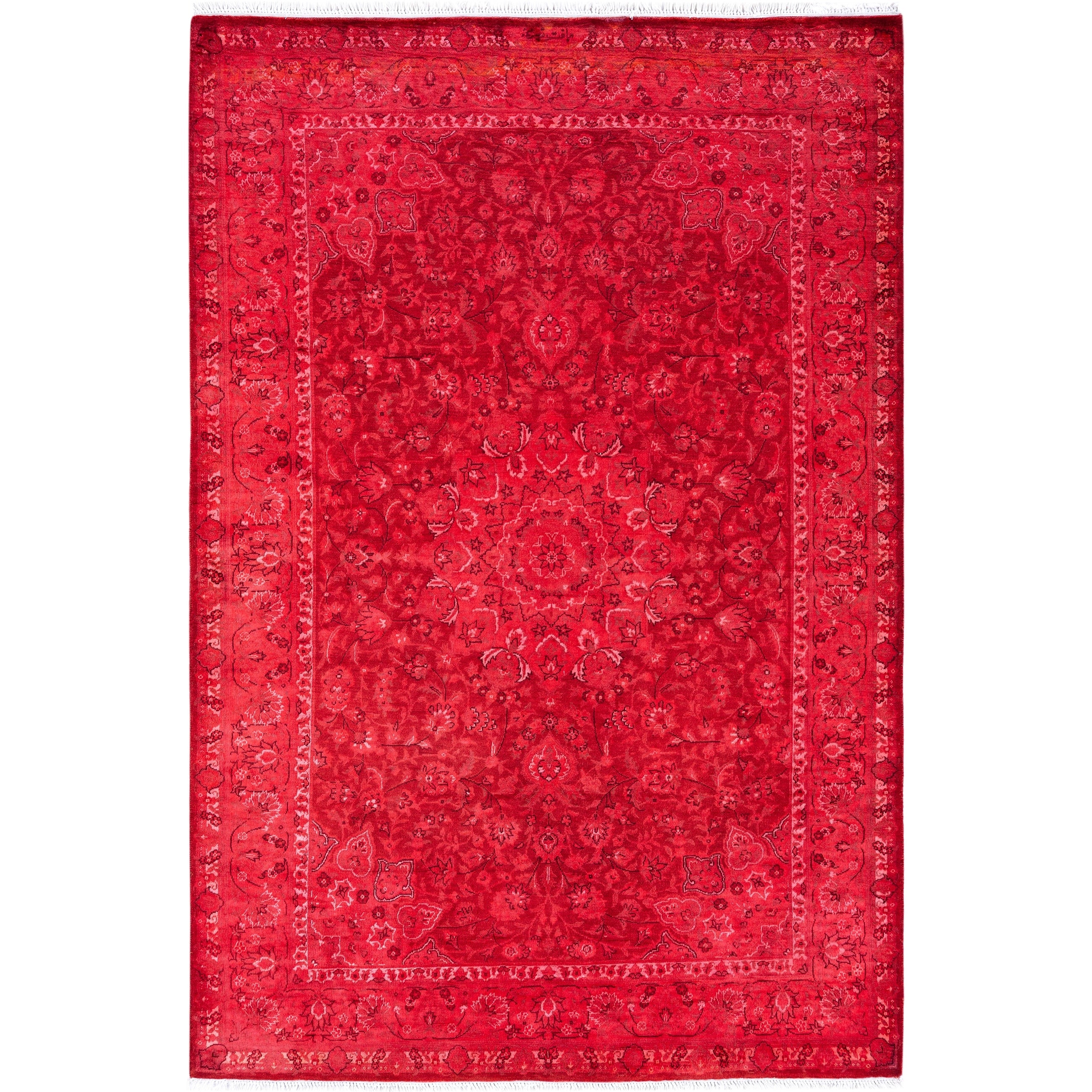 Overdyed Hand Knotted Wool Modern Contemporary Red Area Rug 4 1 X 6 2