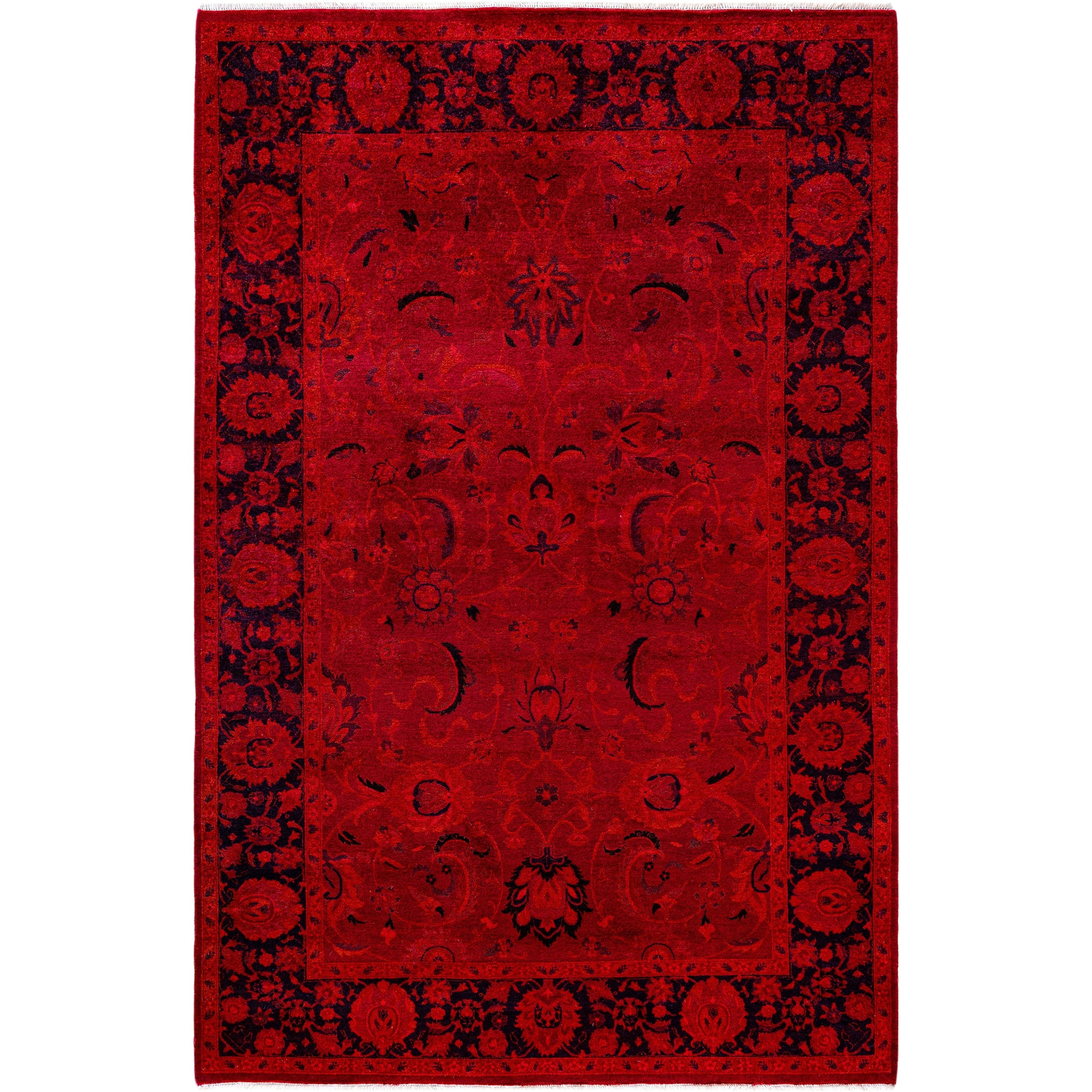 Overdyed Hand Knotted Wool Modern Contemporary Red Area Rug 5 3 X 7 9