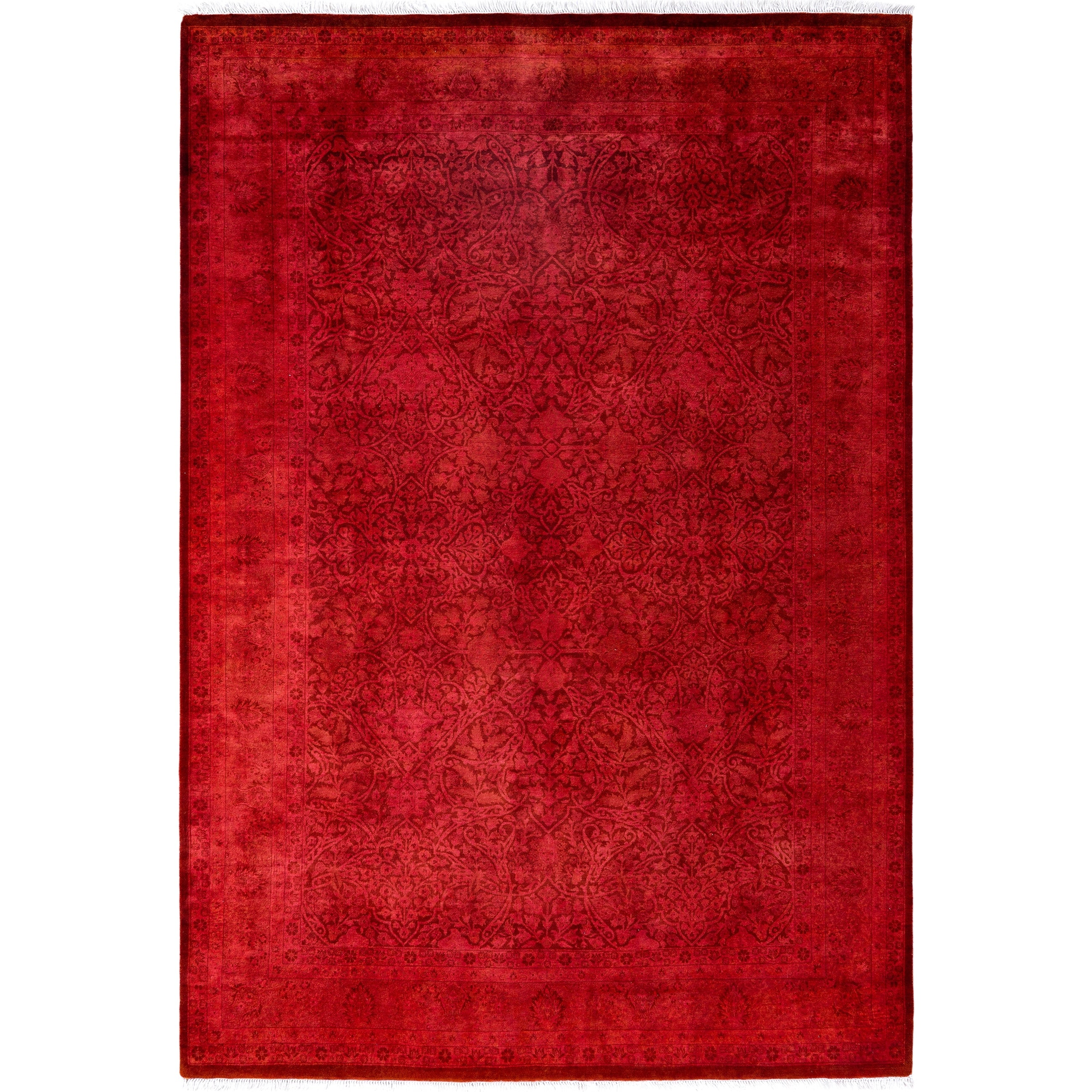 Overdyed Hand Knotted Wool Modern Contemporary Red Area Rug 6 1 X 8 10