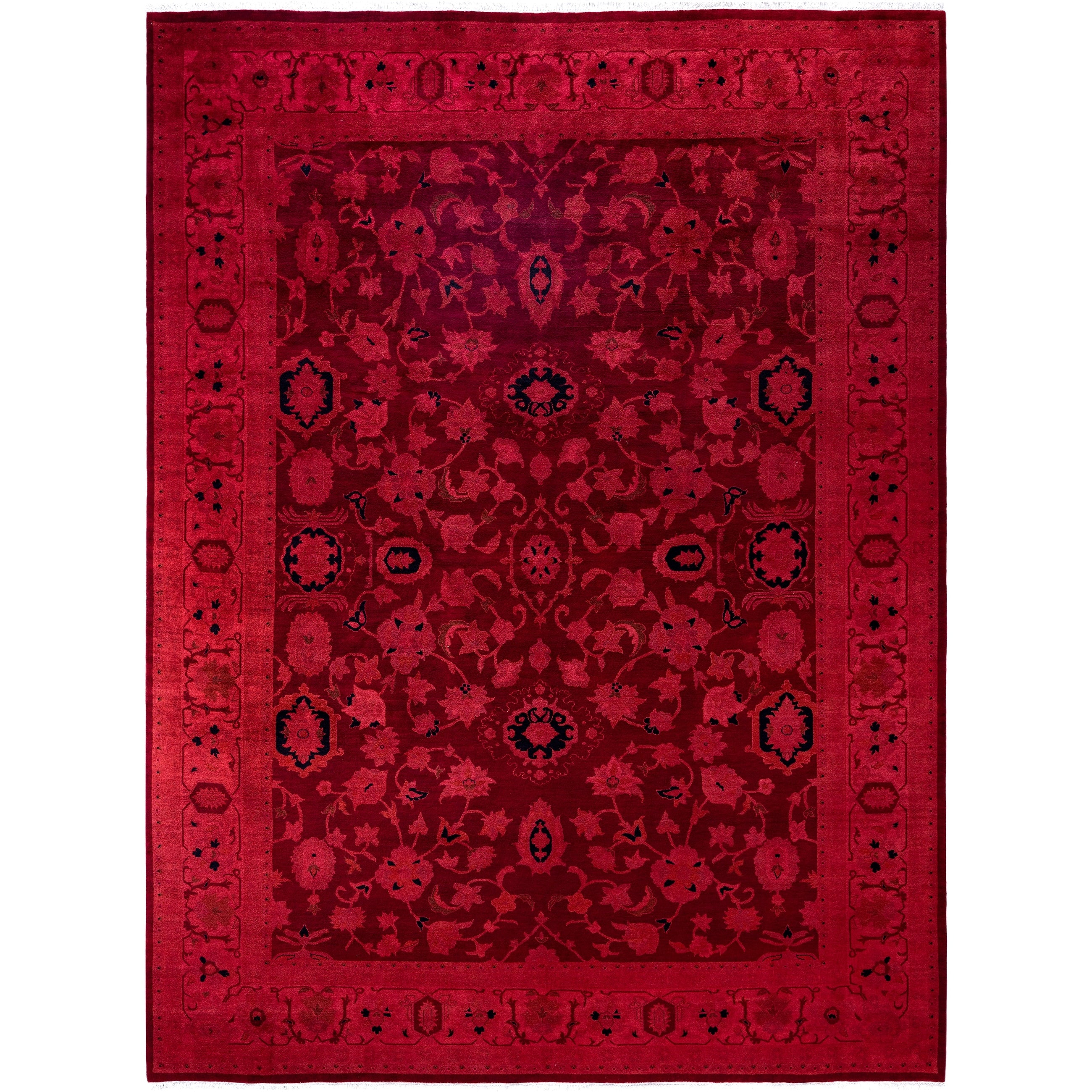 Overdyed Hand Knotted Wool Modern Contemporary Red Area Rug 8 10 X 11 10