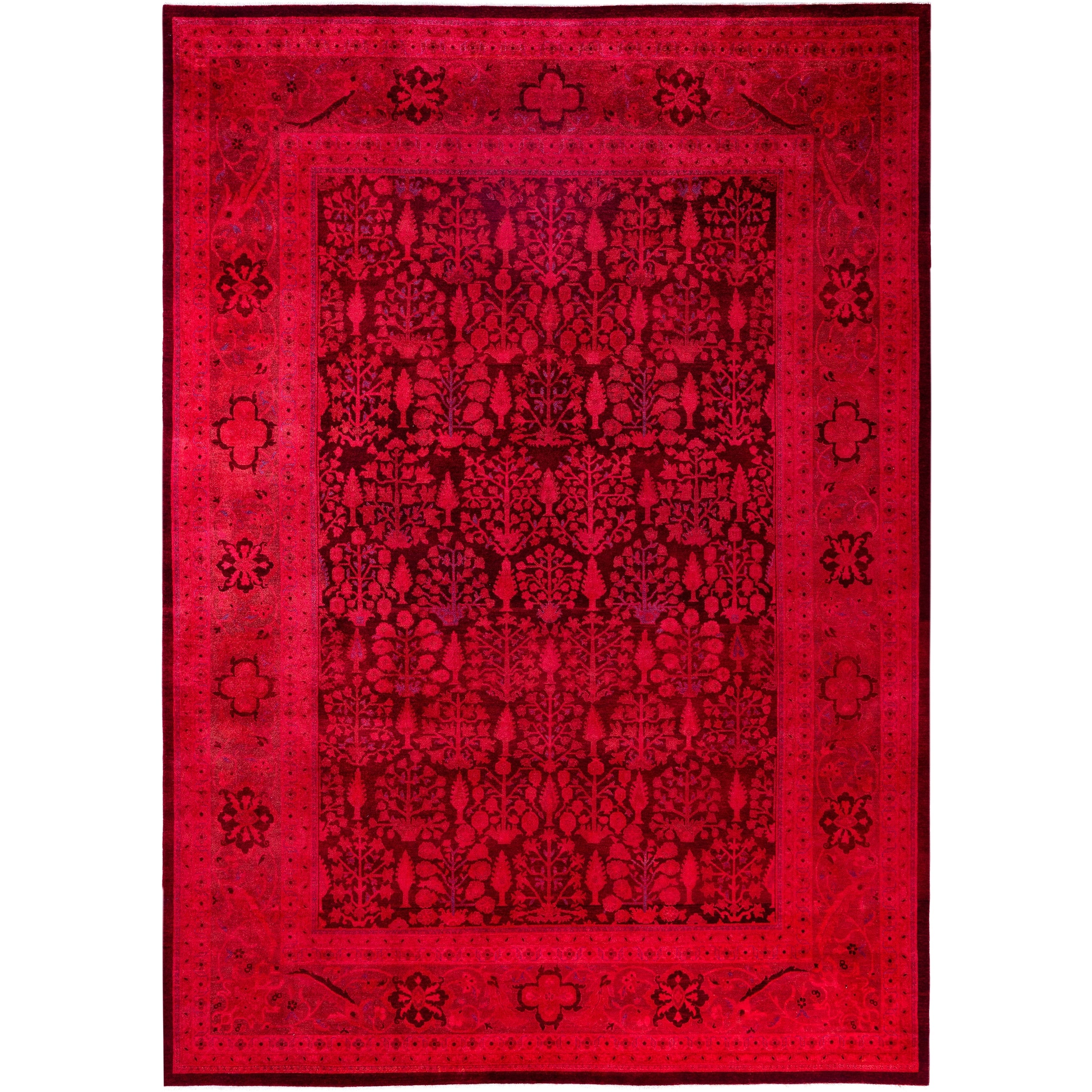 Overdyed Hand Knotted Wool Modern Contemporary Red Area Rug 8 10 X 12 6