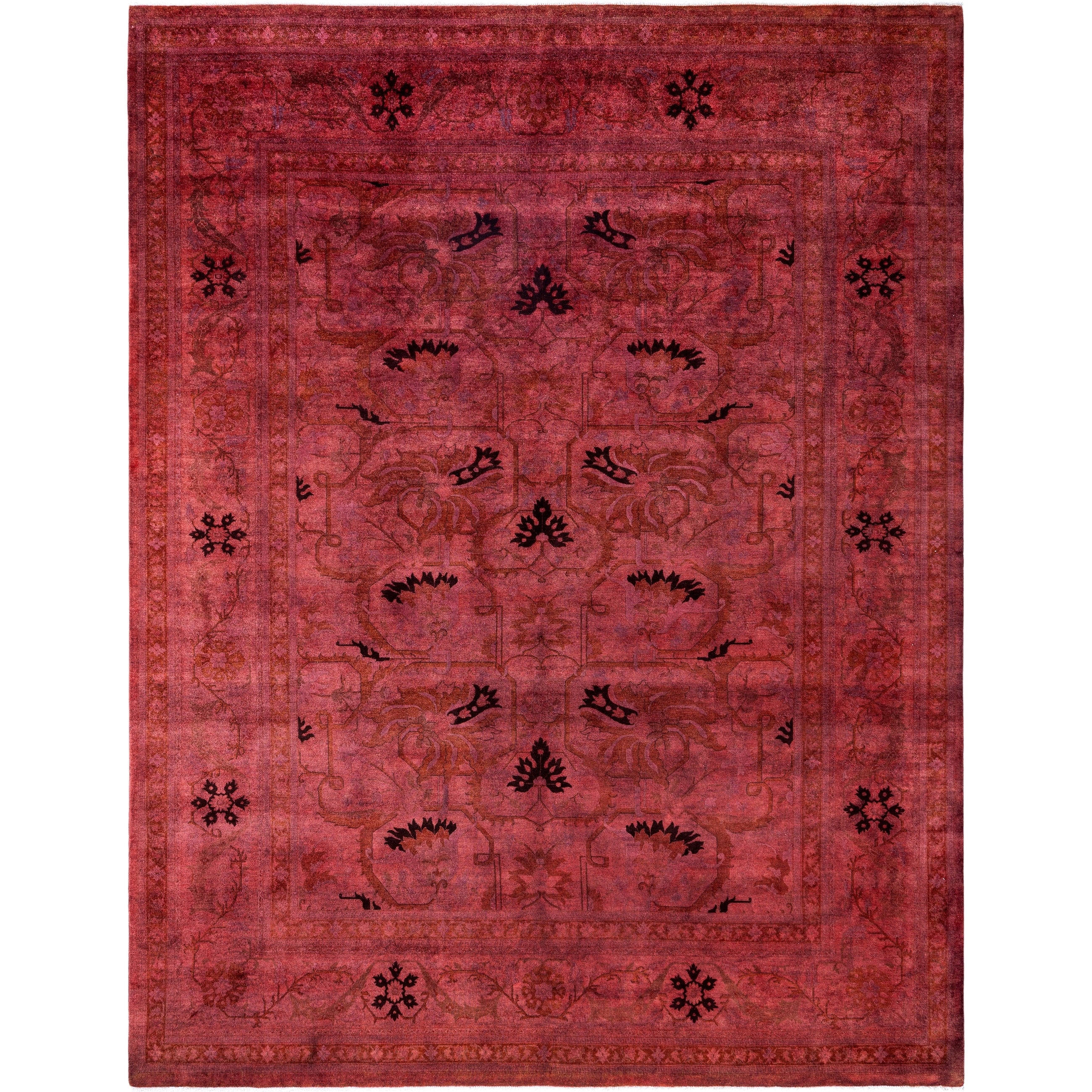 Overdyed Hand Knotted Wool Modern Contemporary Red Area Rug 9 1 X 11 10