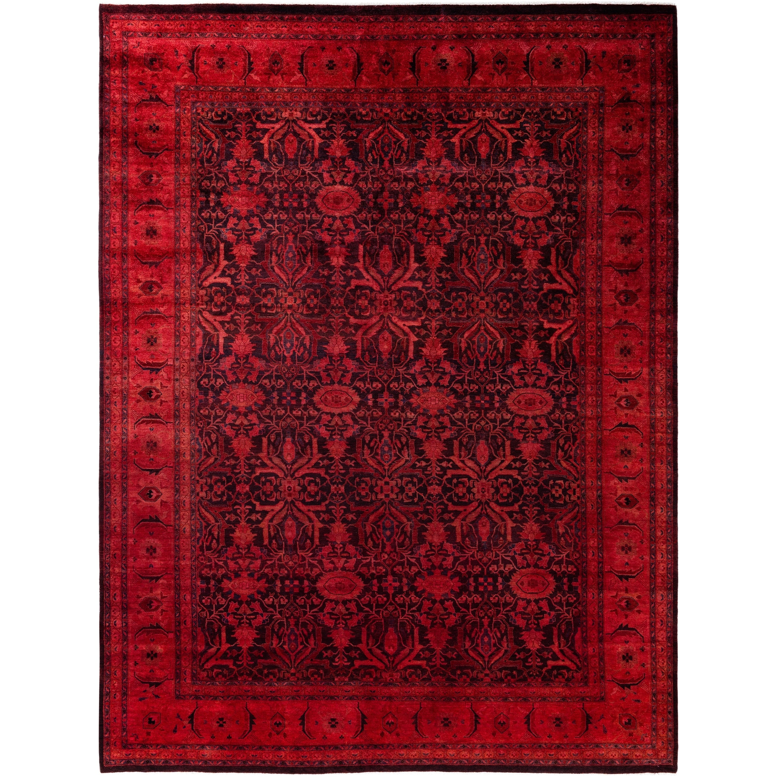 Overdyed Hand Knotted Wool Modern Contemporary Red Area Rug 9 1 X 12 1