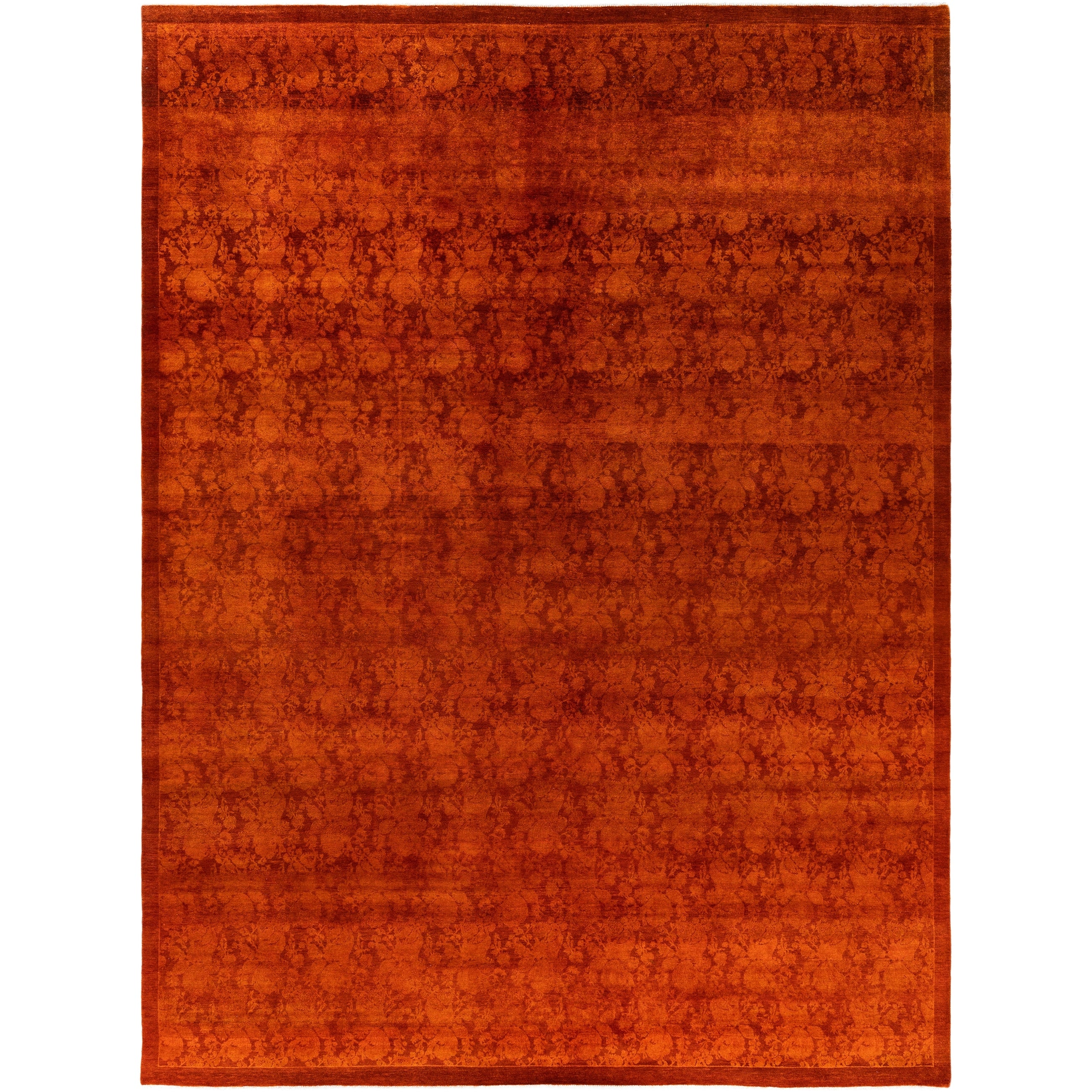 Overdyed Hand Knotted Wool Modern Contemporary Red Area Rug 9 1 X 12 1