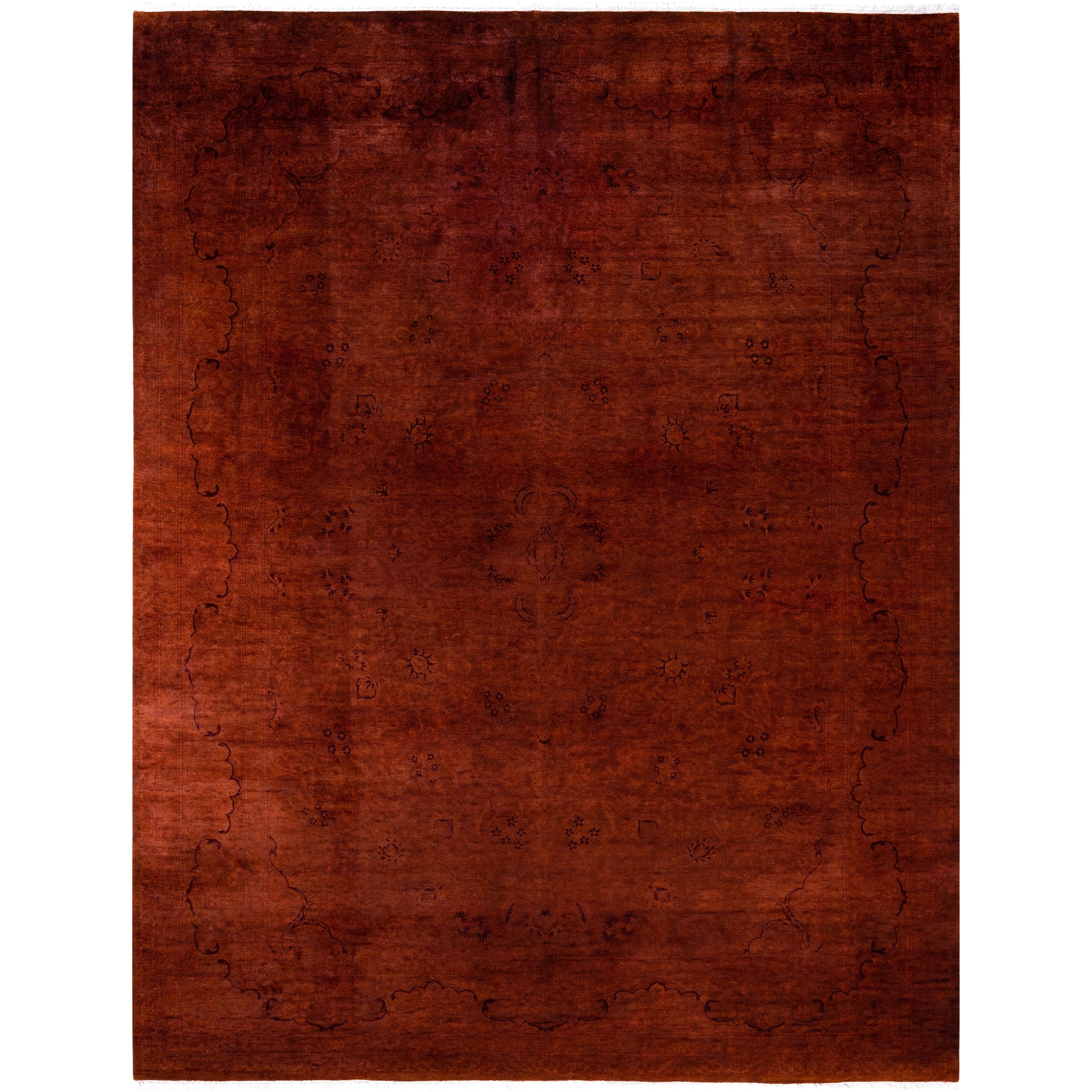 Overdyed Hand Knotted Wool Modern Contemporary Red Area Rug 9 2 X 11 8
