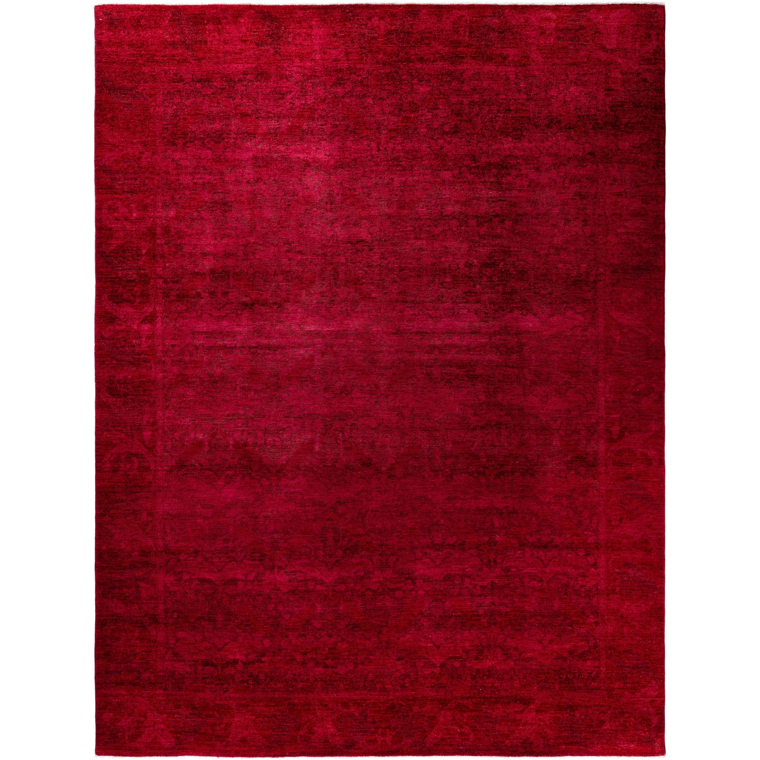 Overdyed Hand Knotted Wool Modern Contemporary Red Area Rug 9 2 X 12 1