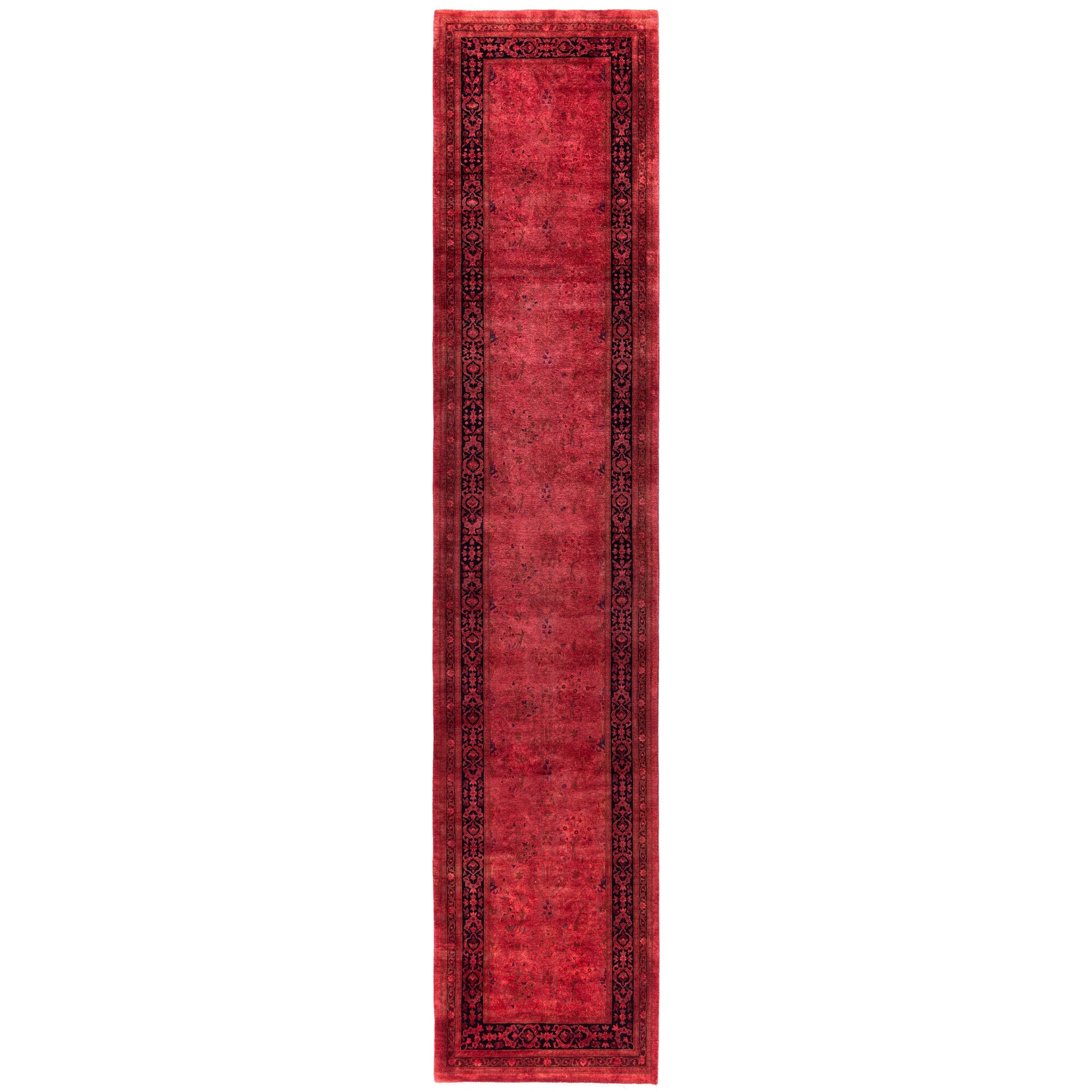 Overdyed Hand Knotted Wool Modern Contemporary Red Runner 2 6 X 12 3