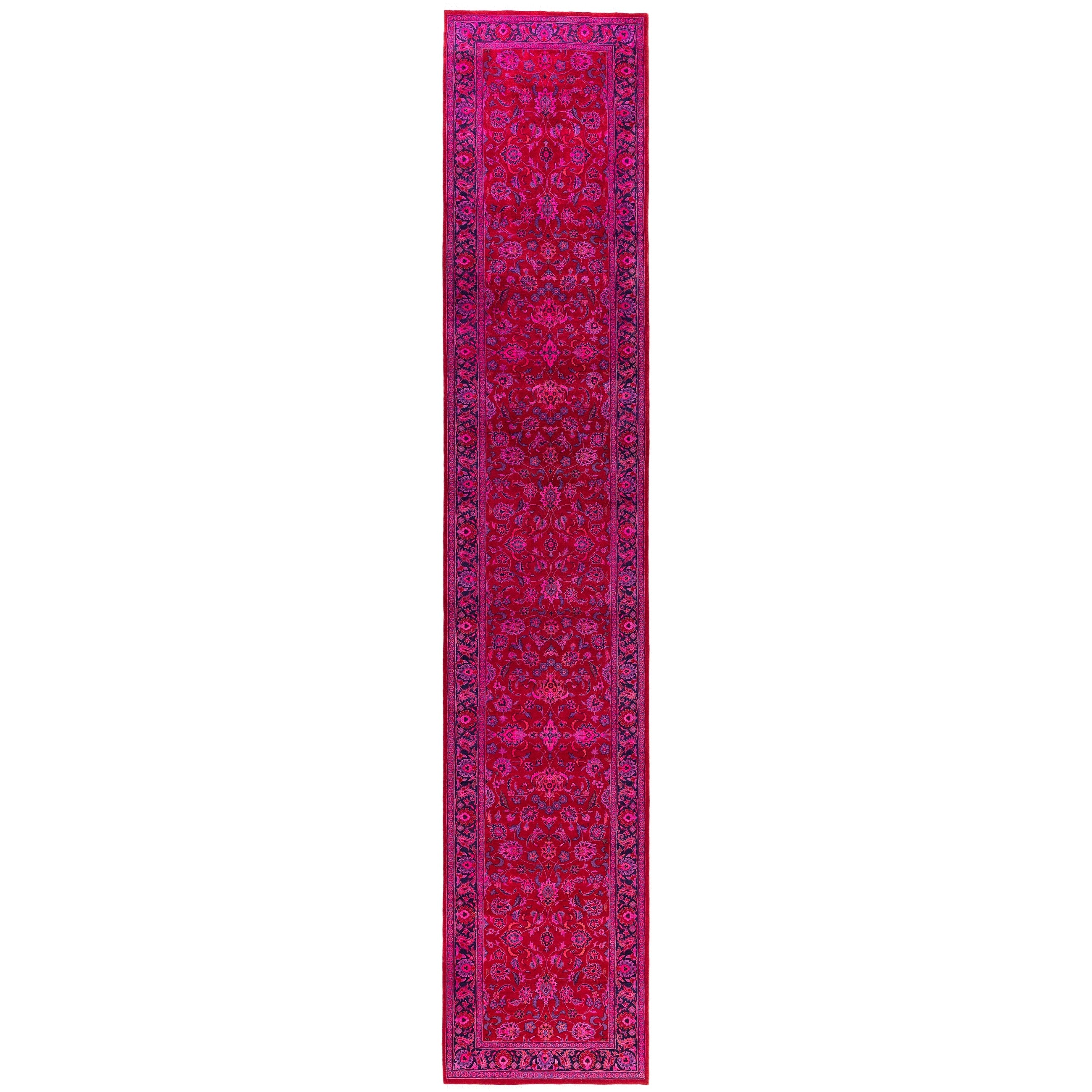 Overdyed Hand Knotted Wool Modern Contemporary Red Runner 2 6 X 14 0