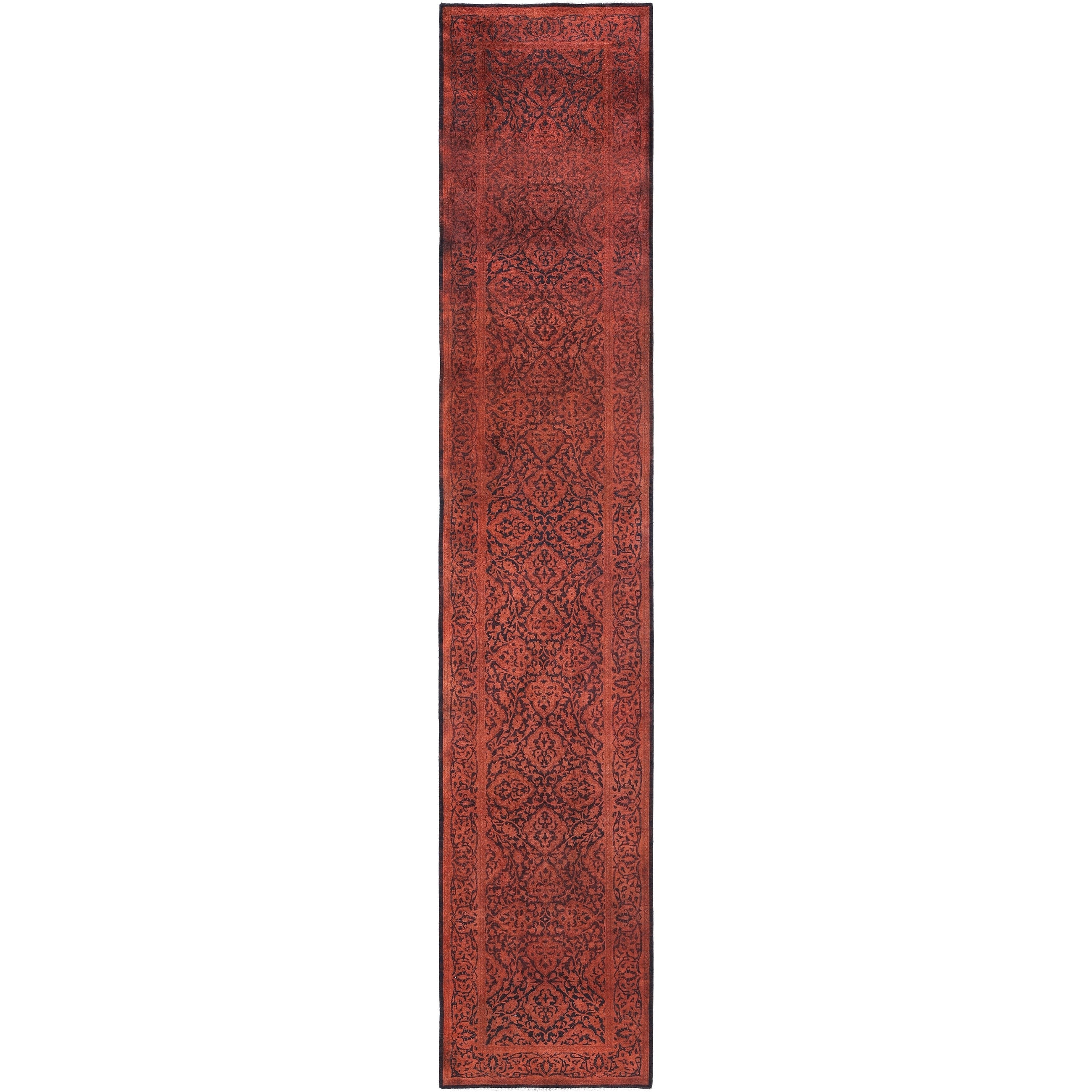 Overdyed Hand Knotted Wool Modern Contemporary Red Runner 2 7 X 12 10