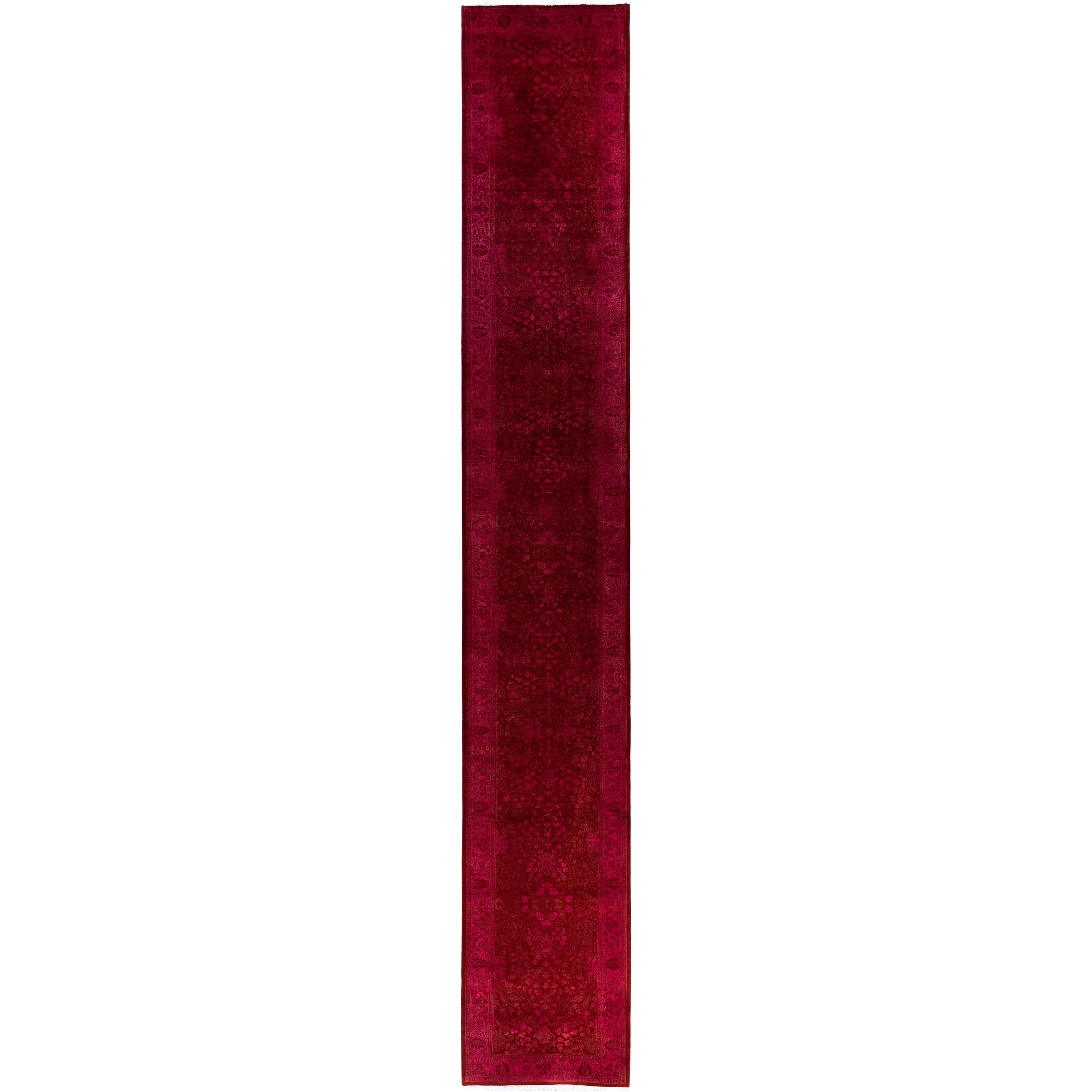 Overdyed Hand Knotted Wool Modern Contemporary Red Runner 2 7 X 18 2
